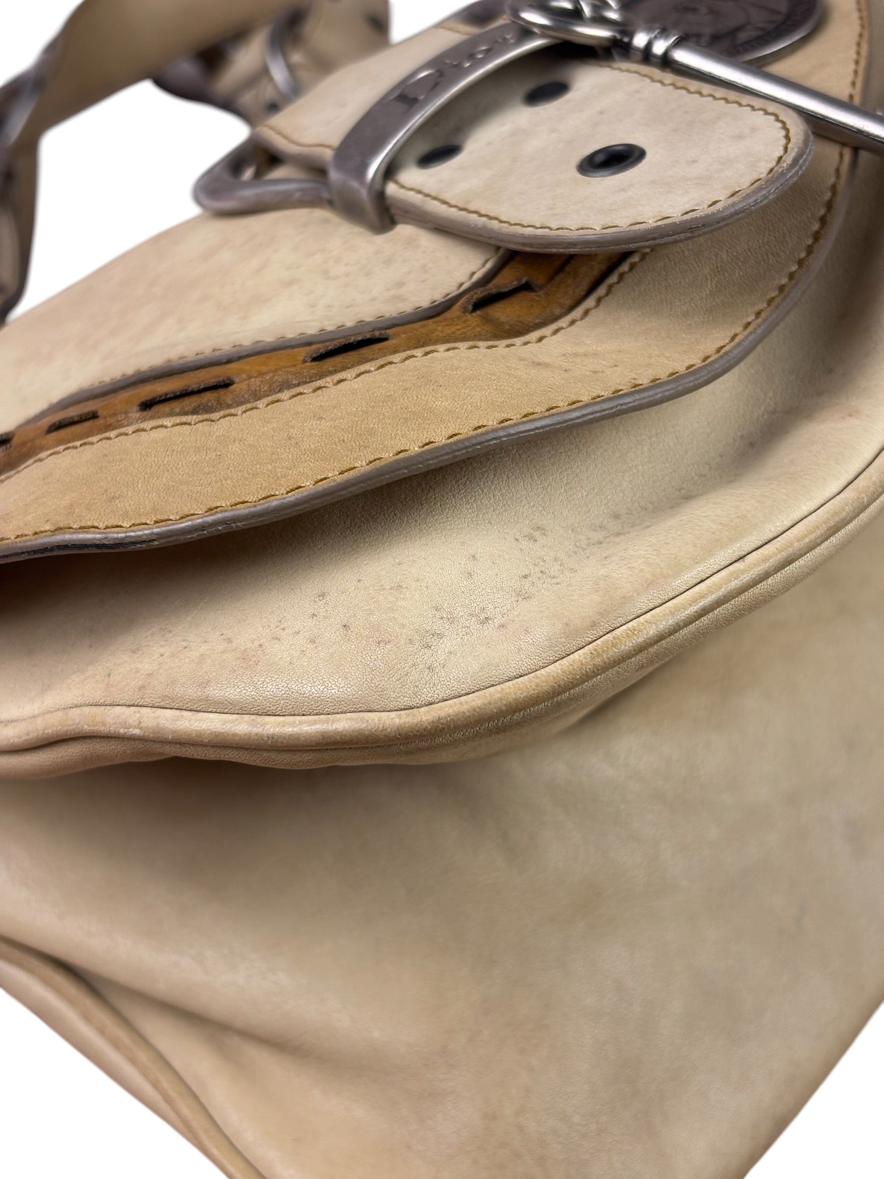 Christian Dior Beige Large Gaucho Double Saddle Shoulder Bag