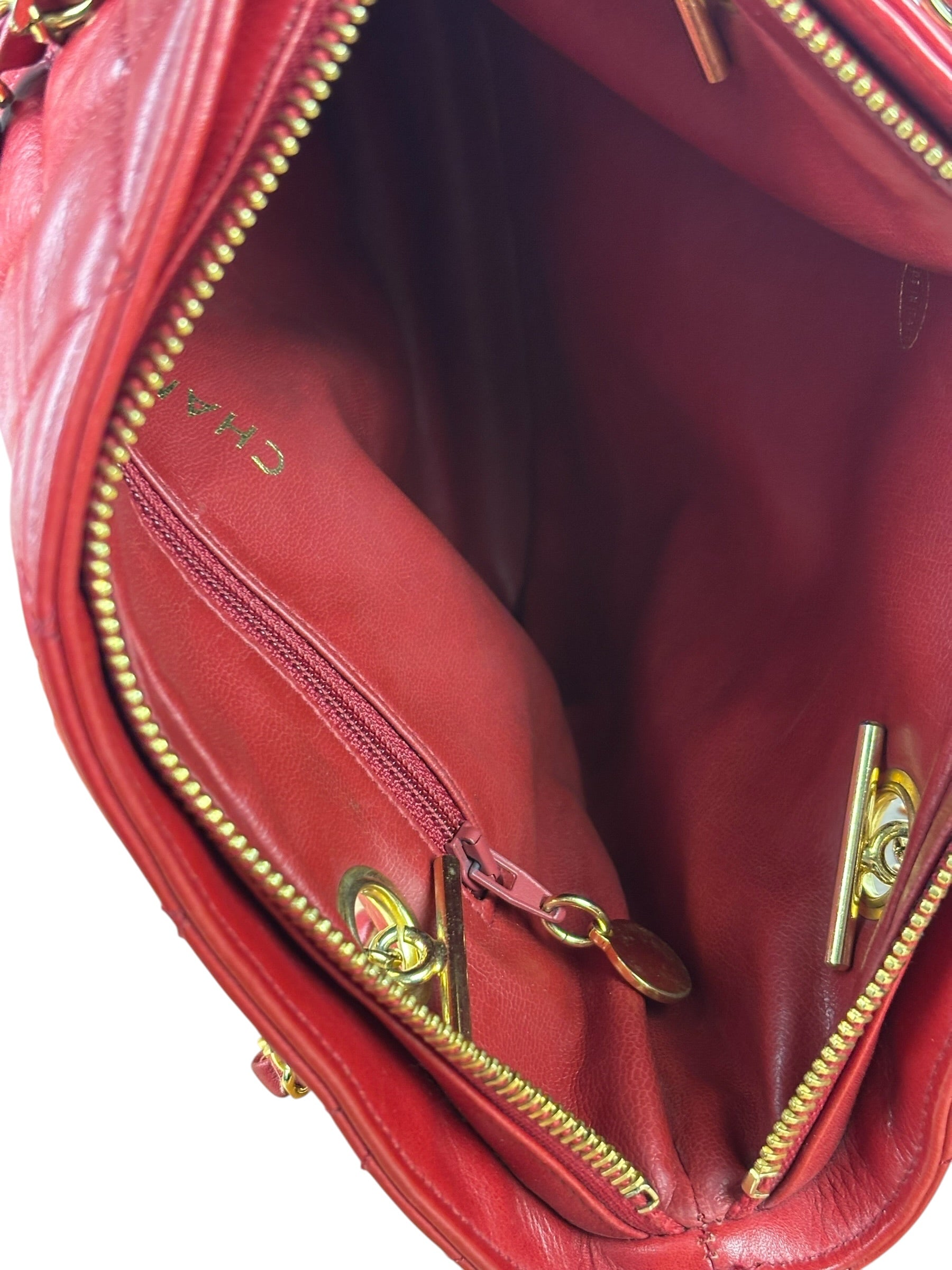 Chanel Vintage Red Quilted Lambskin Shoulder Bag 1989