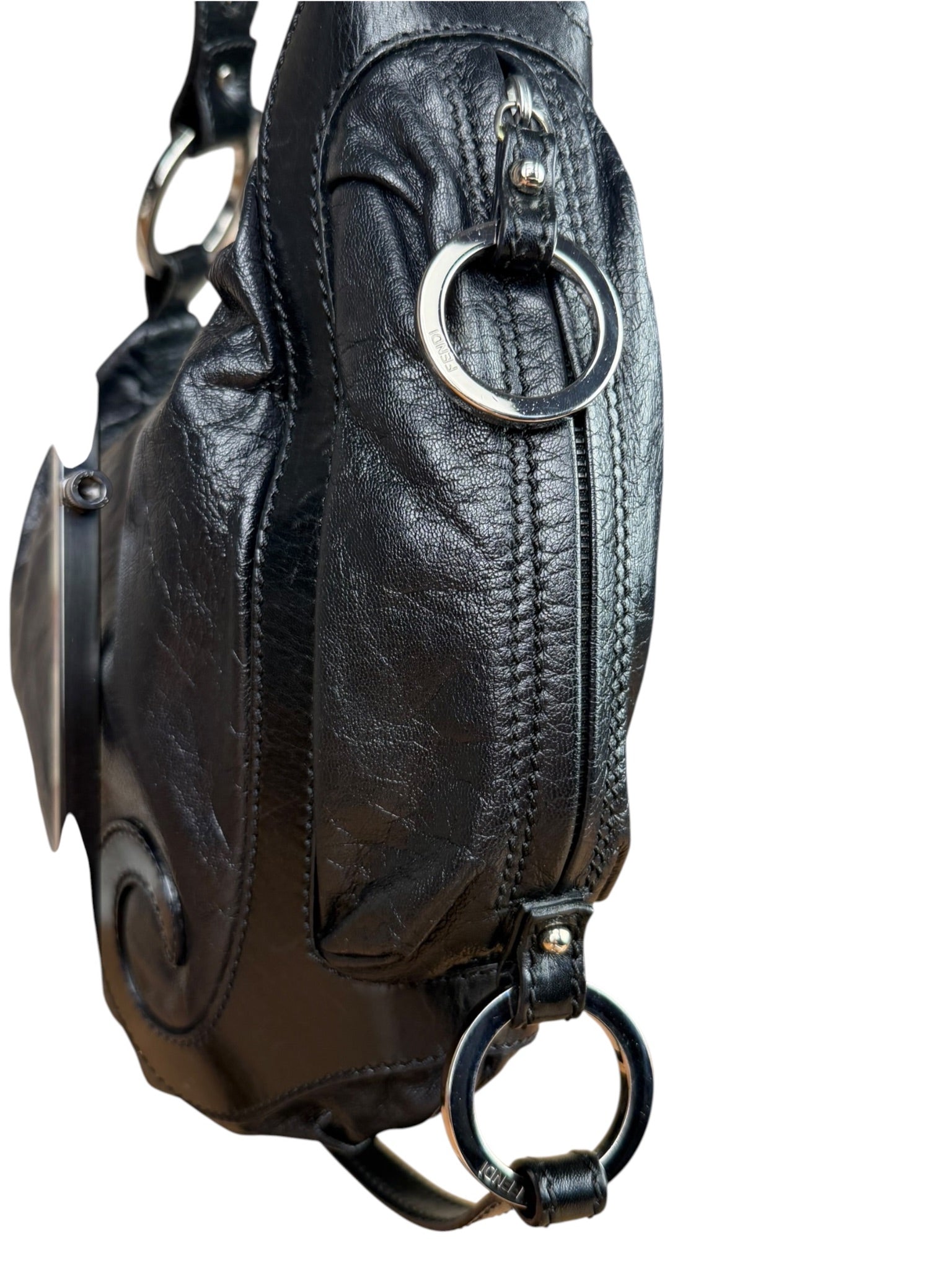 Fendi Vintage Black Leather Oyster Hobo Bag