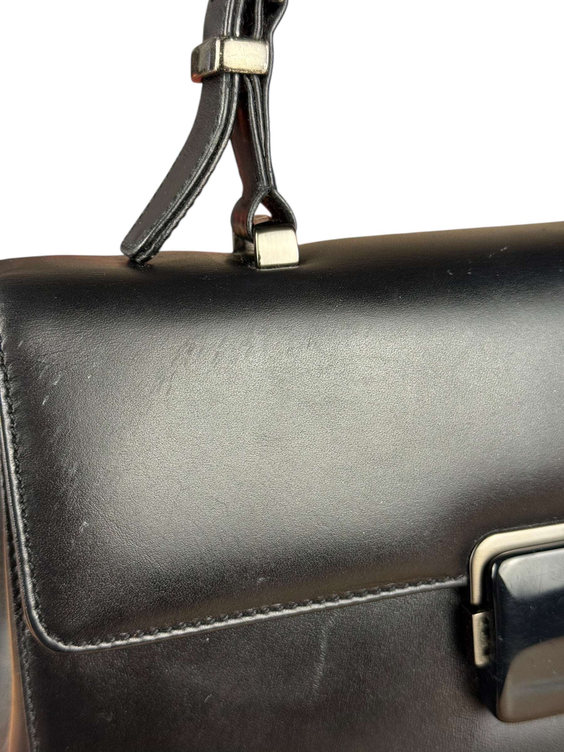 Prada Vintage Black Leather Top Handle Bag