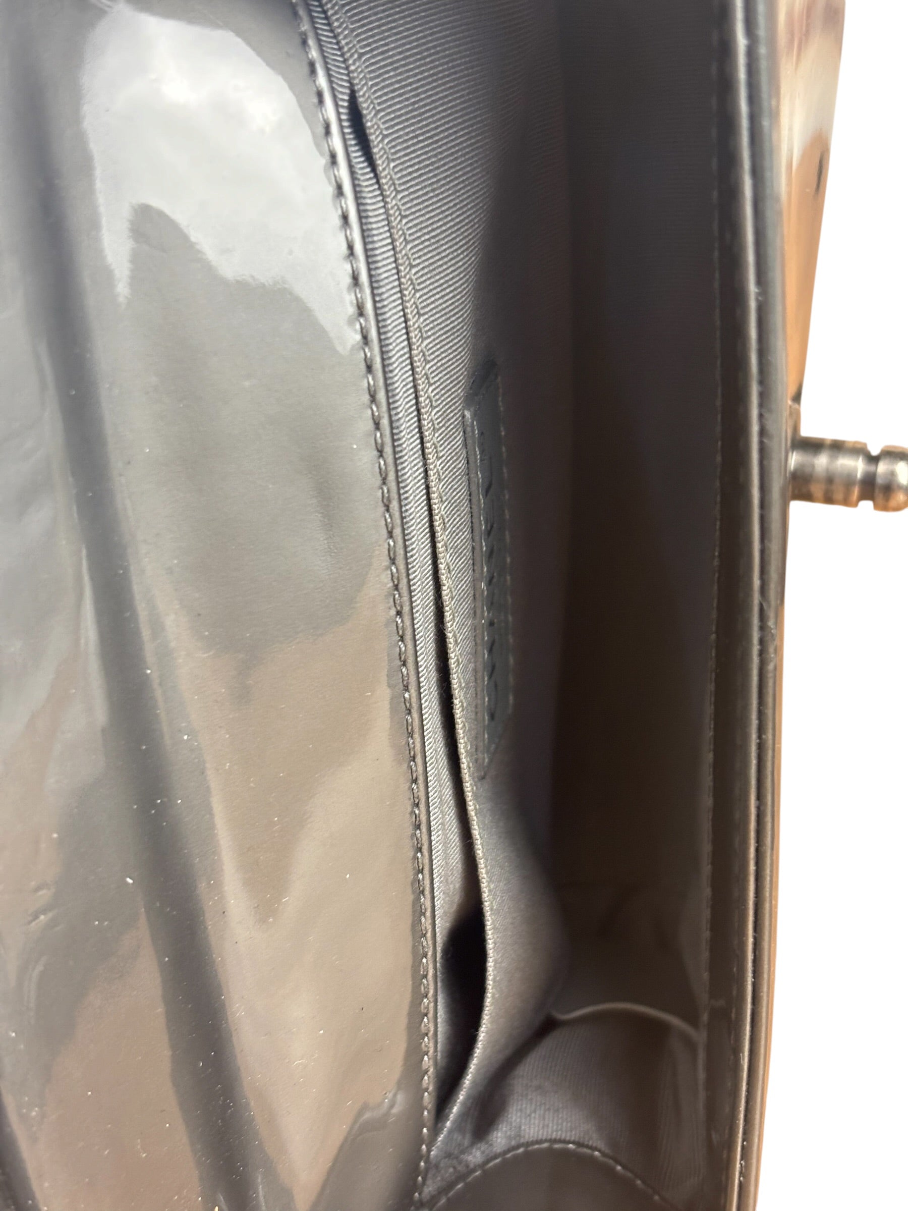 Chanel Gray Patent Leather Boy Flap Shoulder Bag