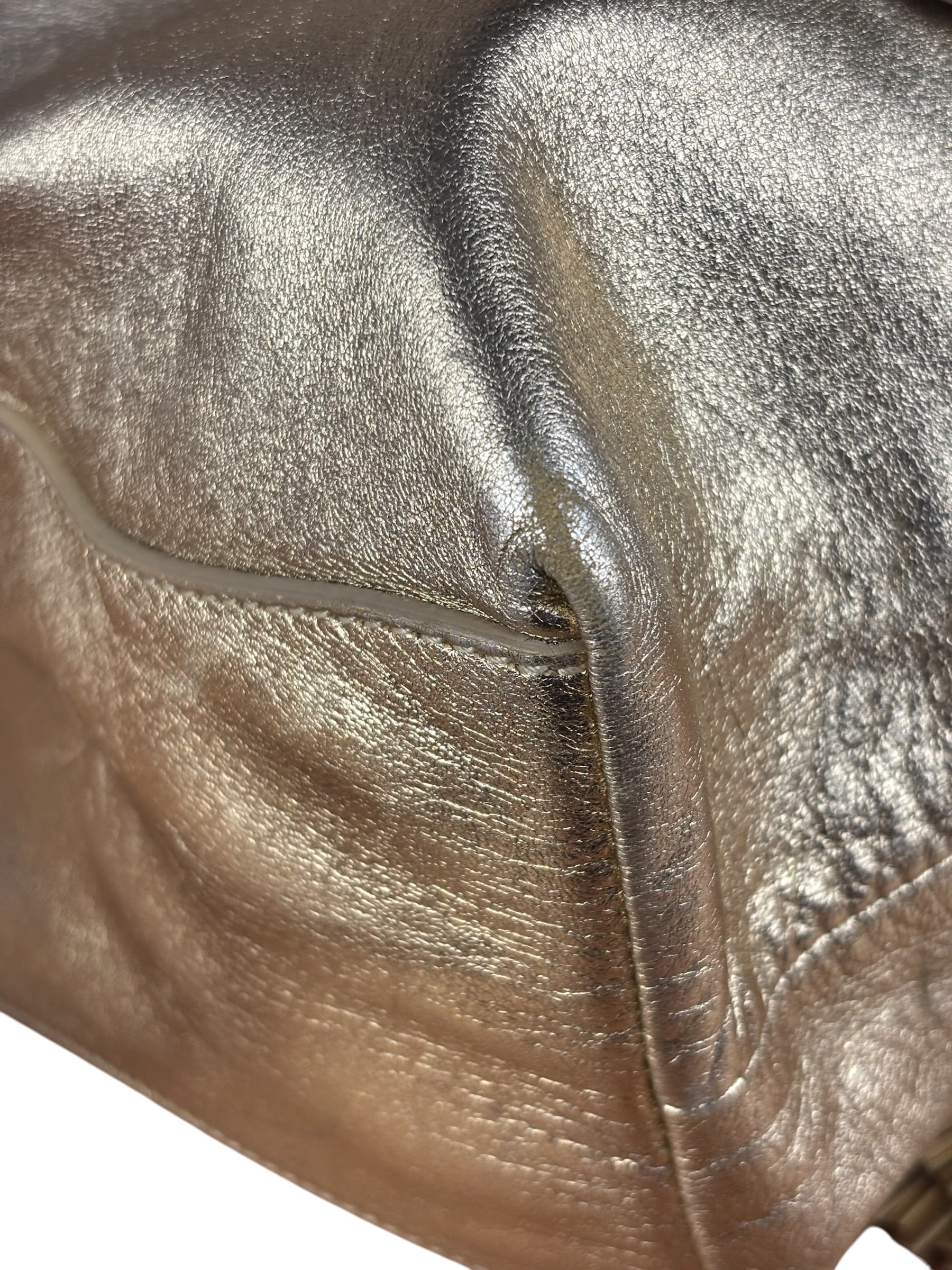 Prada Vintage Metallic Gold Leather Satchel Handbag