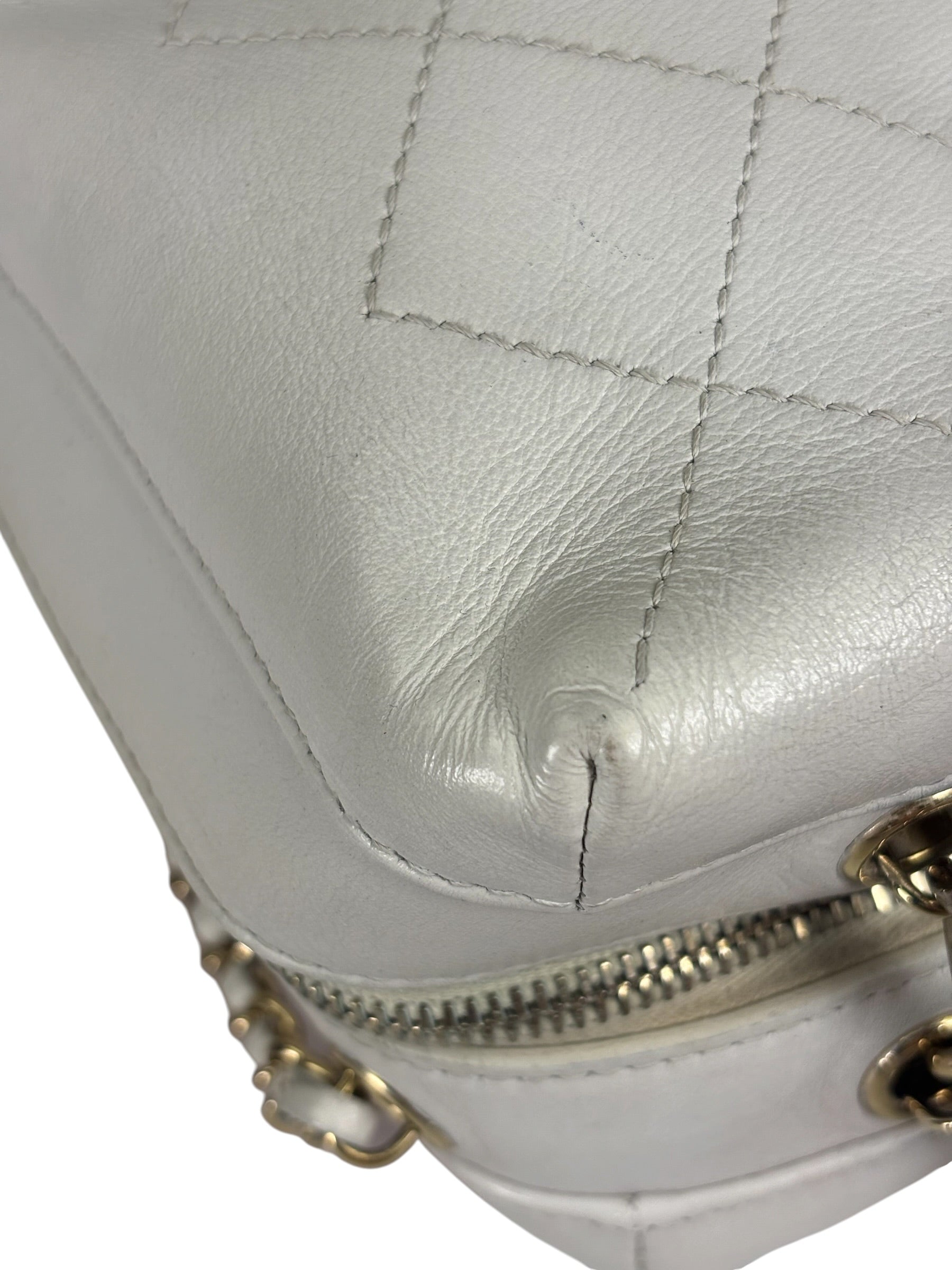 Chanel White Quilted Leather Vanity Small Bowling Two-Way Bag 2019