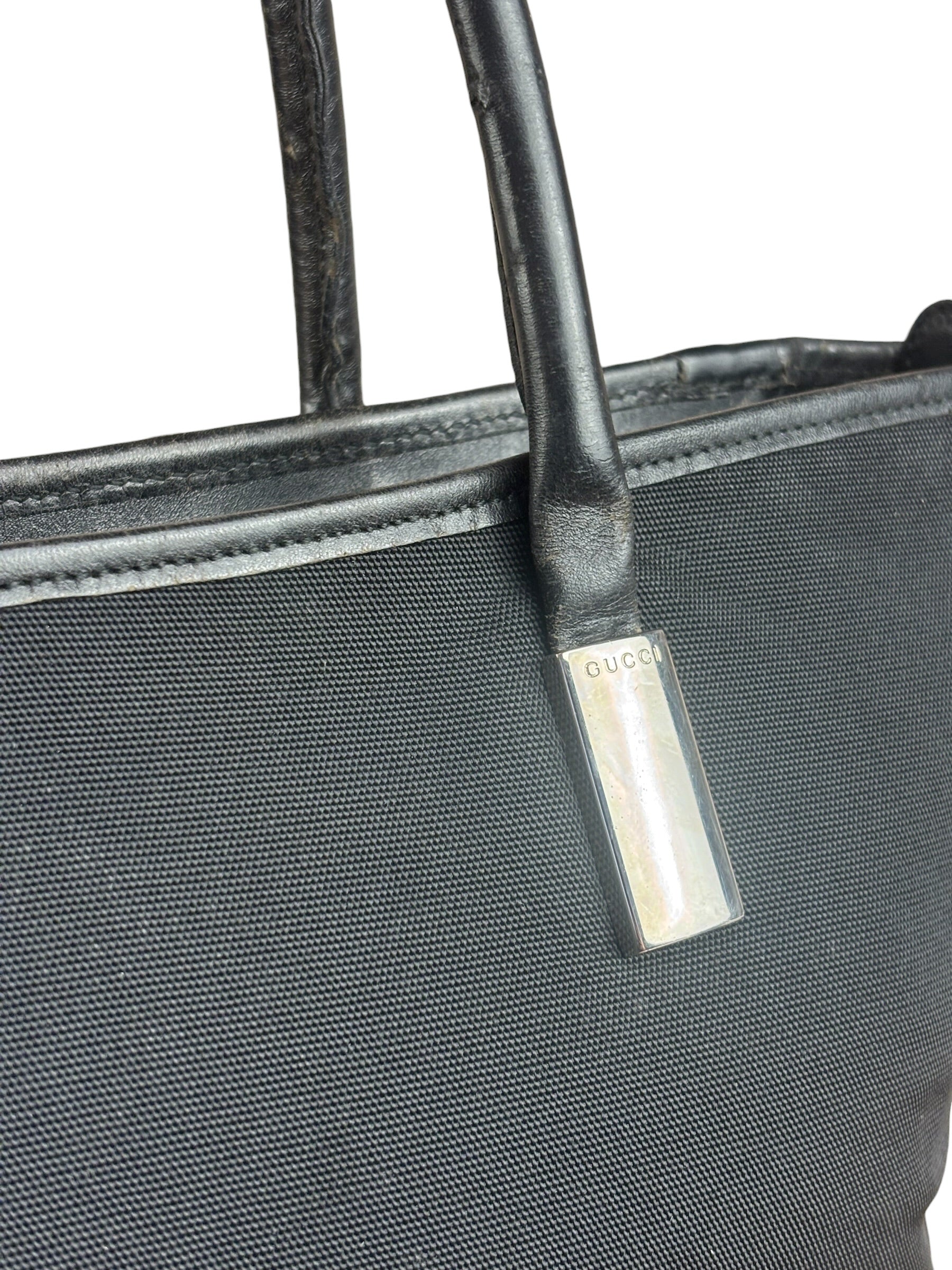 Gucci Vintage Black Nylon Leather Trim Tote Bag