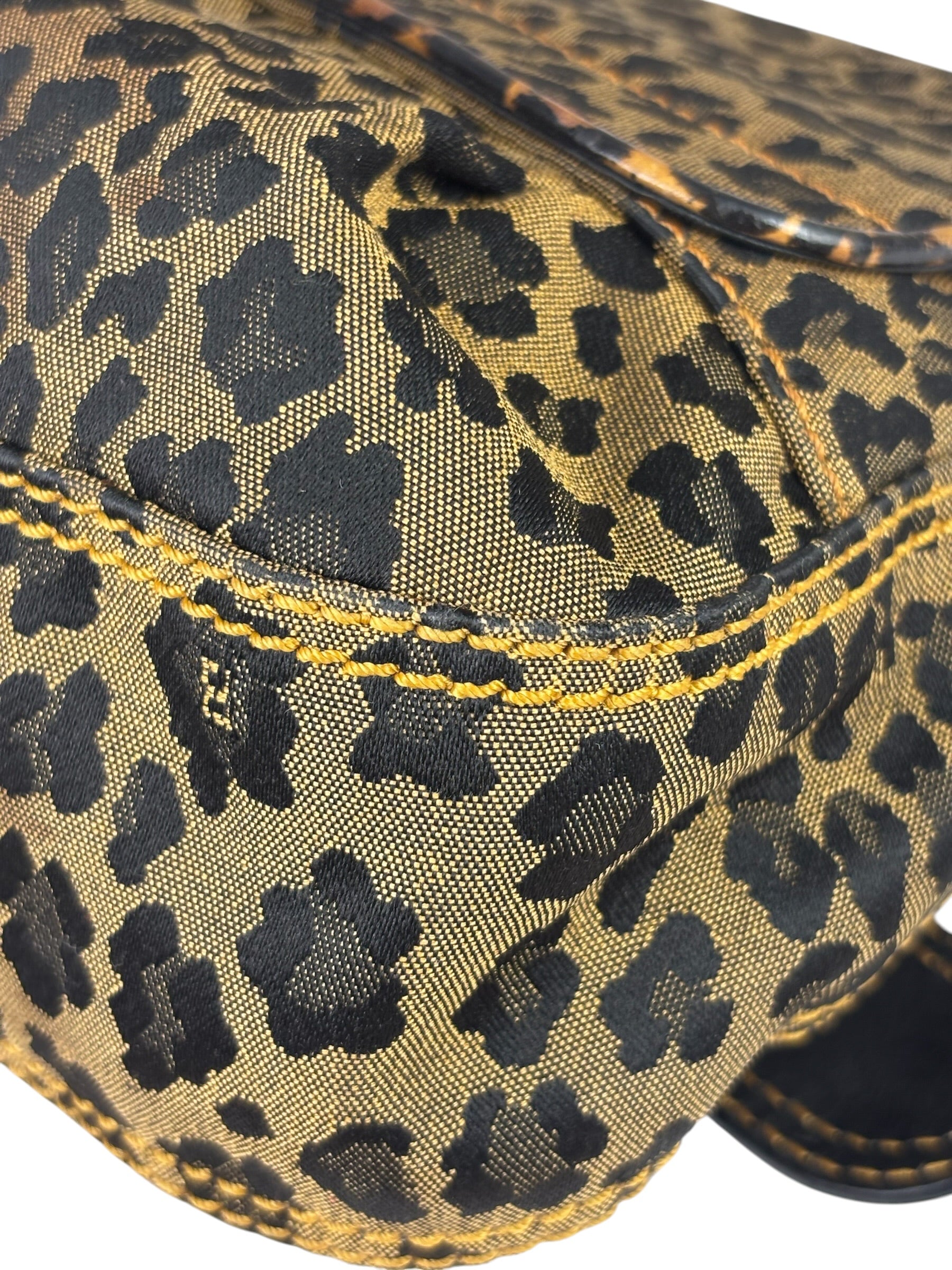 Fendi Brown Leather Trim Leopard Print Buckle Bag
