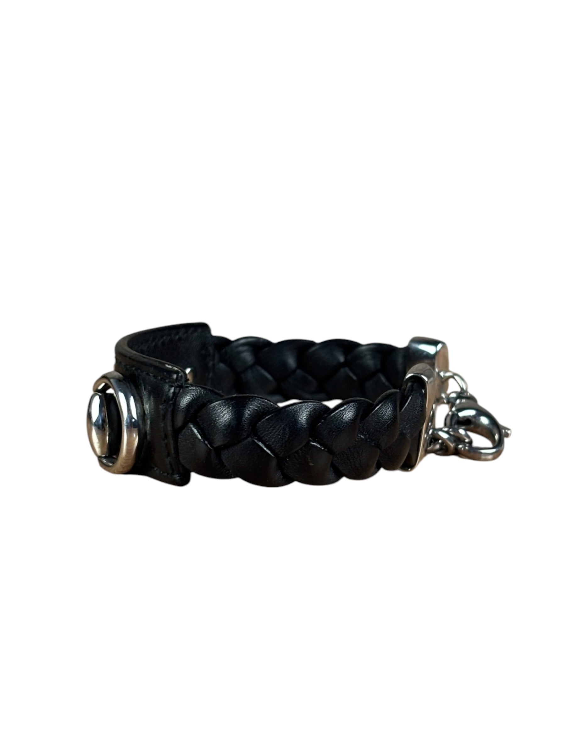 Gucci Black Braided Leather Horsebit Bracelet