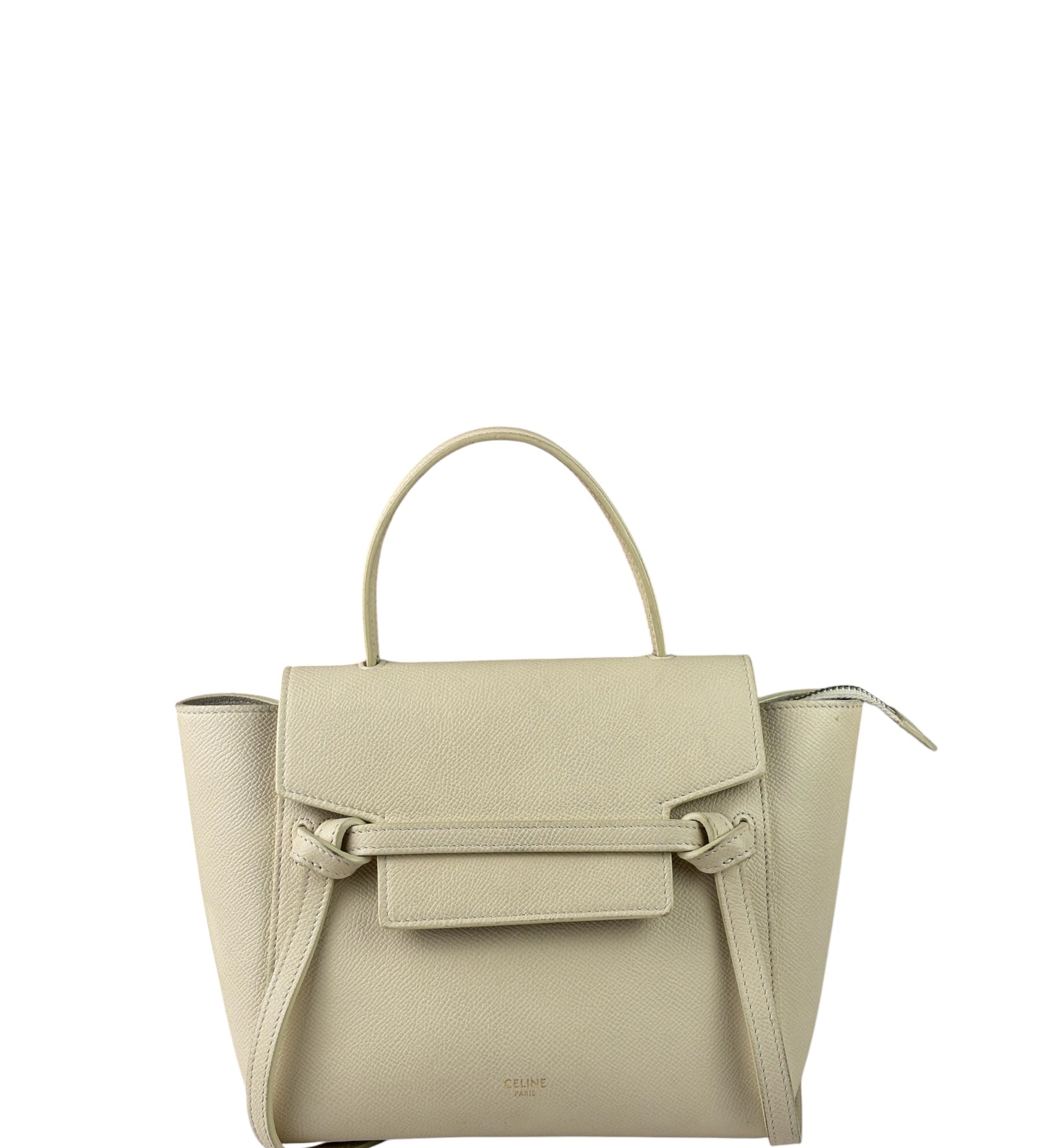 Celine White Grained Leather Small Belt 2Way Handbag