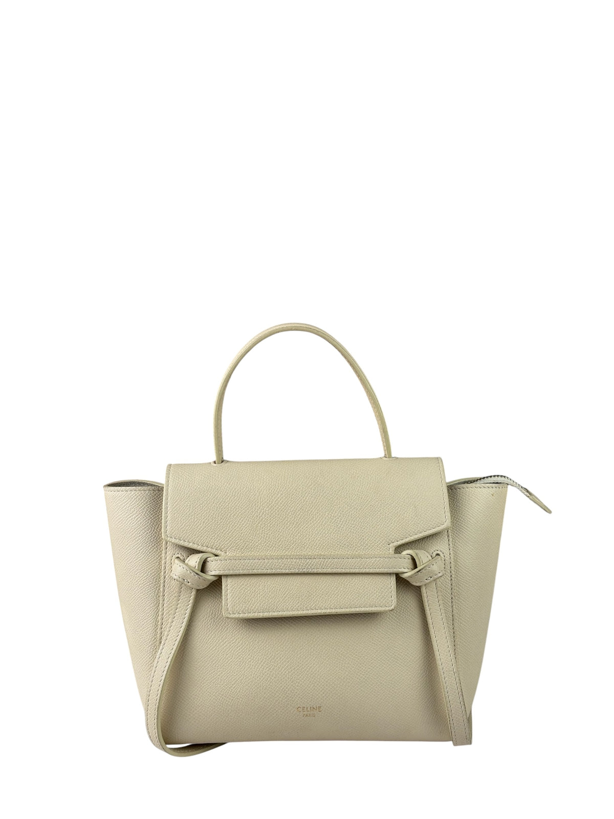 Celine White Grained Leather Small Belt 2Way Handbag