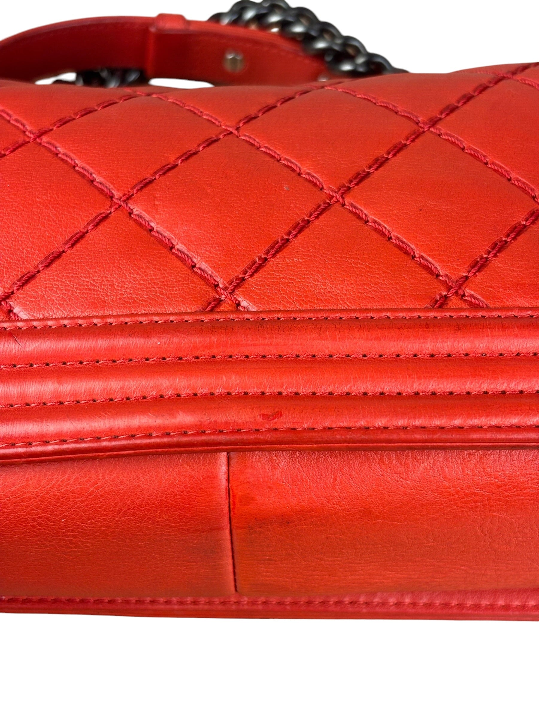 Chanel Red Quilted Double Stitch Boy Bag 2014