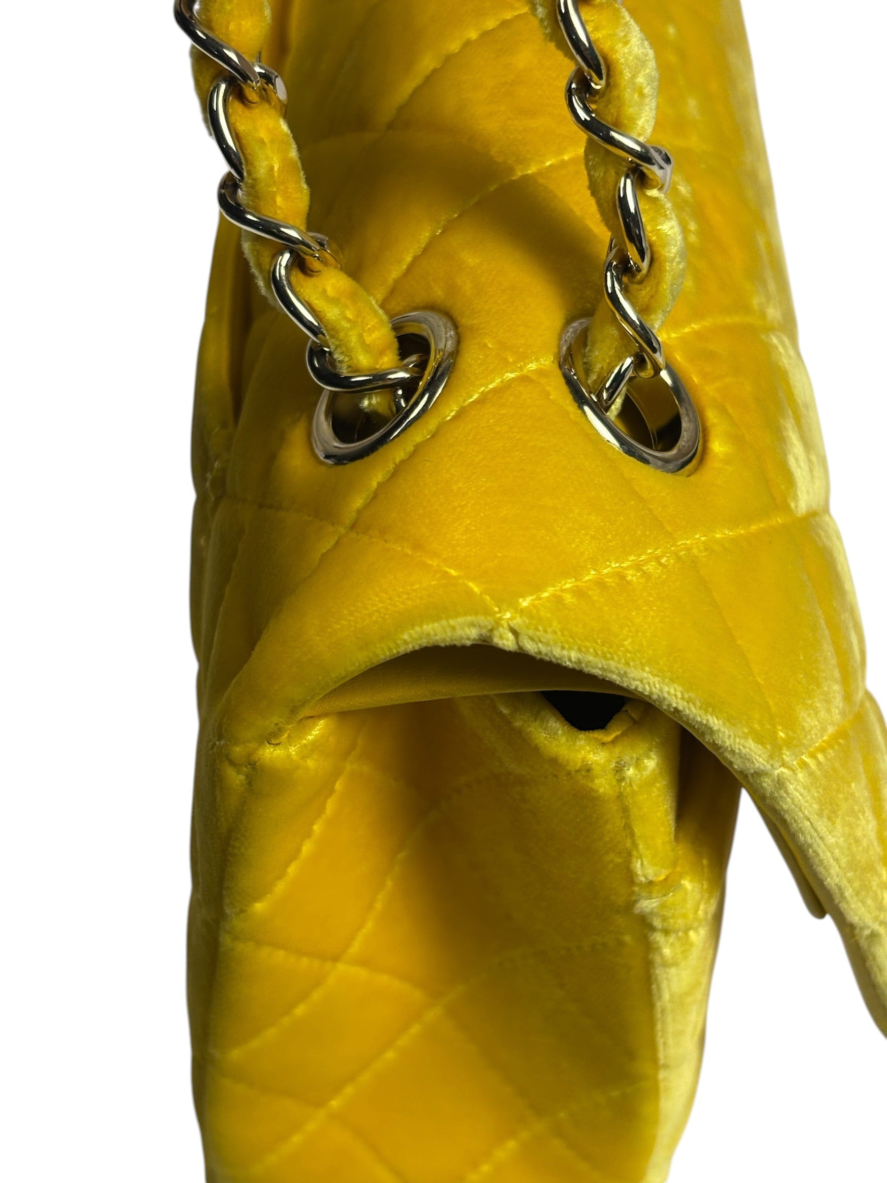 Chanel Yellow Quilted Velvet/Leather Double Flap Bag 2015