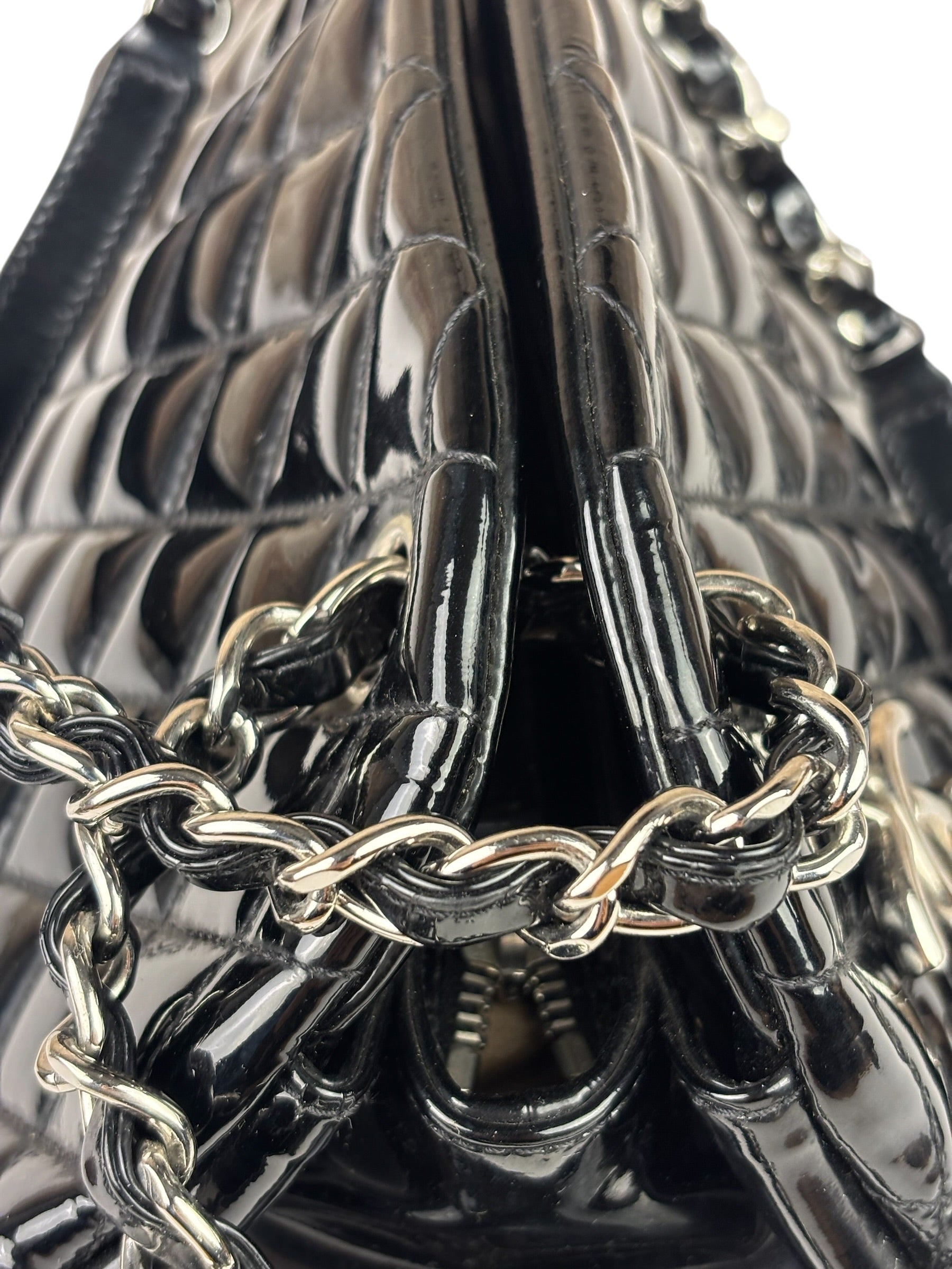 Chanel Black Patent Quilted Leather Just Mademoiselle Bowling Bag 2012