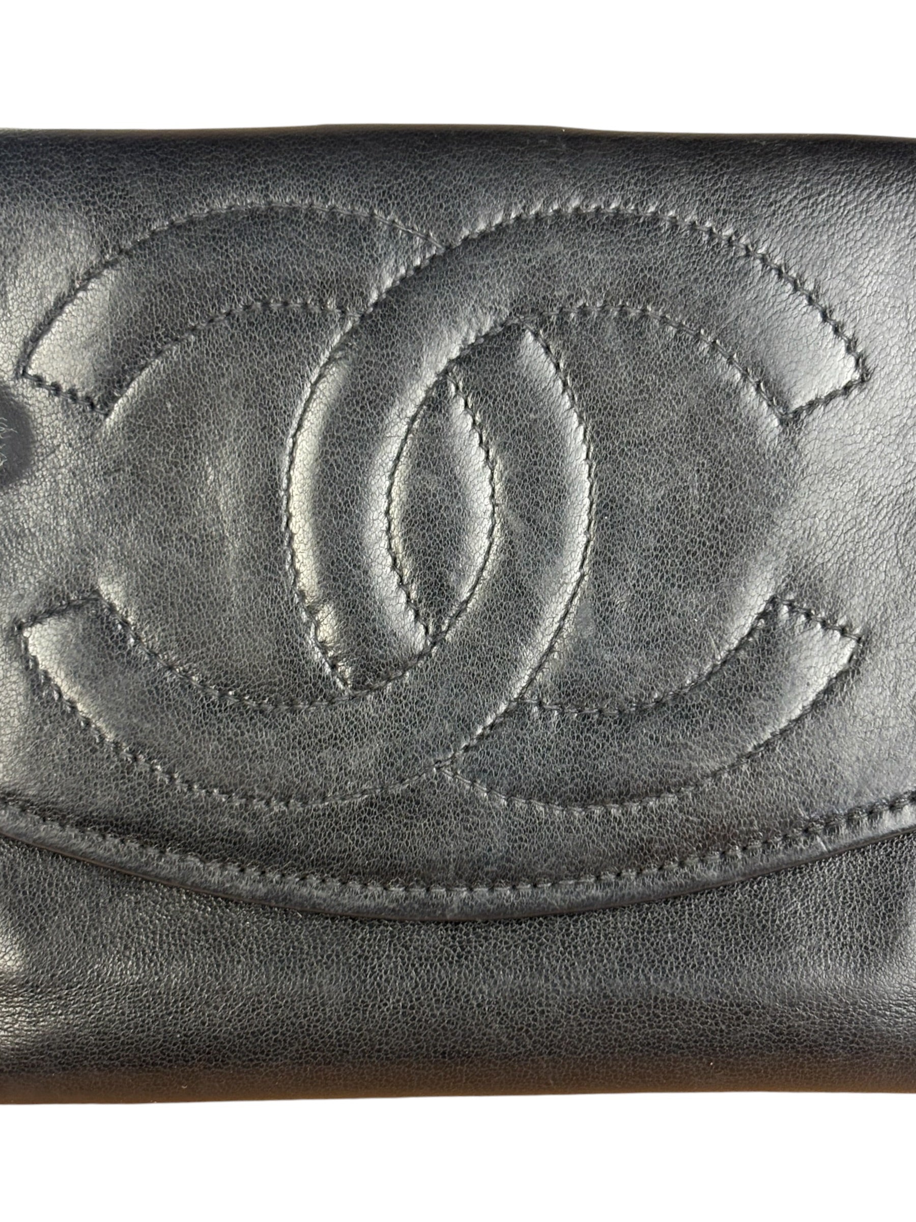 Chanel Vintage Black Leather CC Compact Wallet 1997
