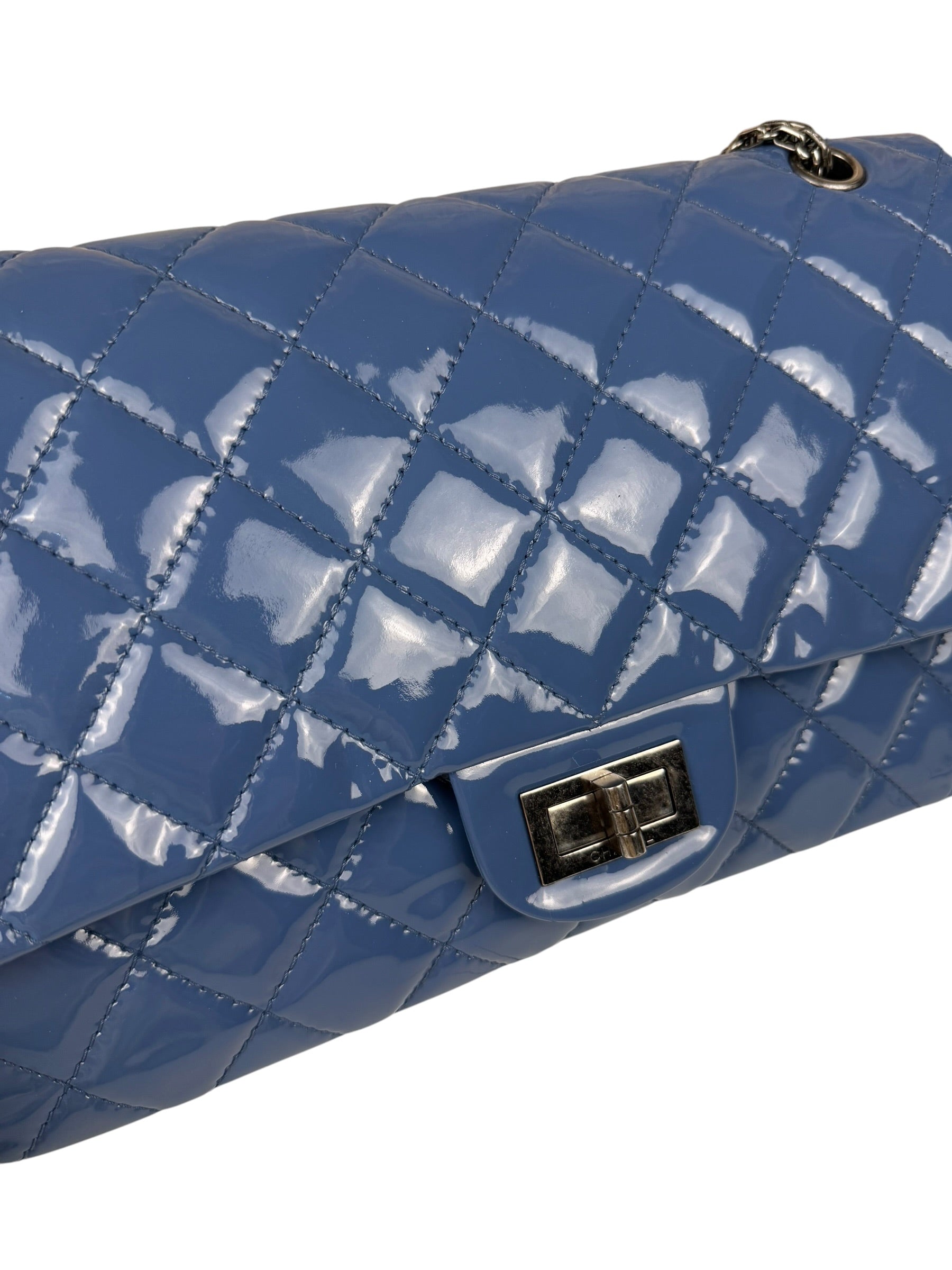 Chanel Blue Patent Quilted Jumbo Classic 2.55 Double Flap Bag 2011
