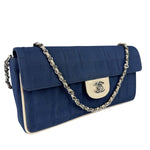 Chanel Blue/Cream Patent Leather Trim East-West Chocolate Bar Shoulder Bag 2002