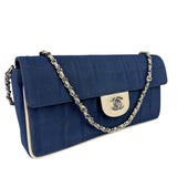 Chanel Blue/Cream Patent Leather Trim East-West Chocolate Bar Shoulder Bag 2002