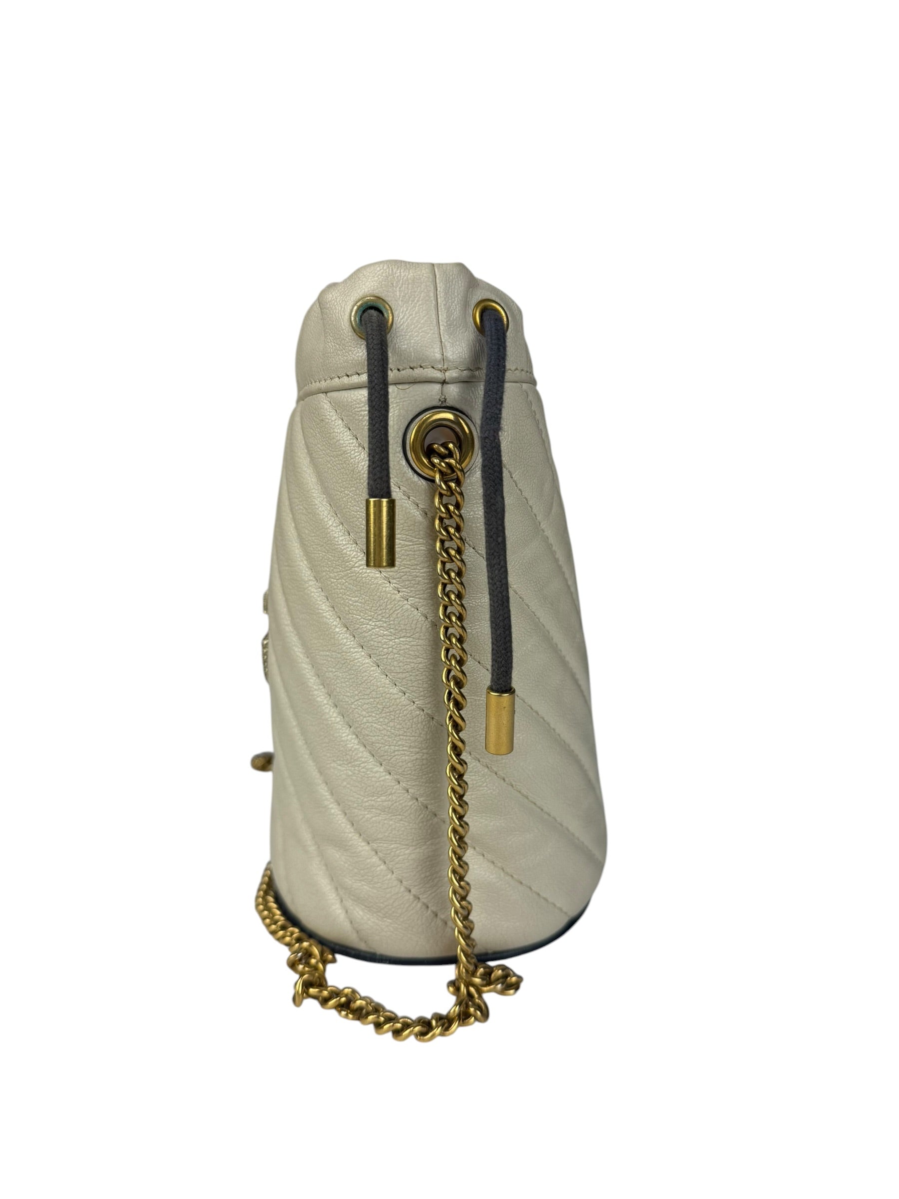 Gucci GG Ivory Leather Marmont Chain Bucket Bag