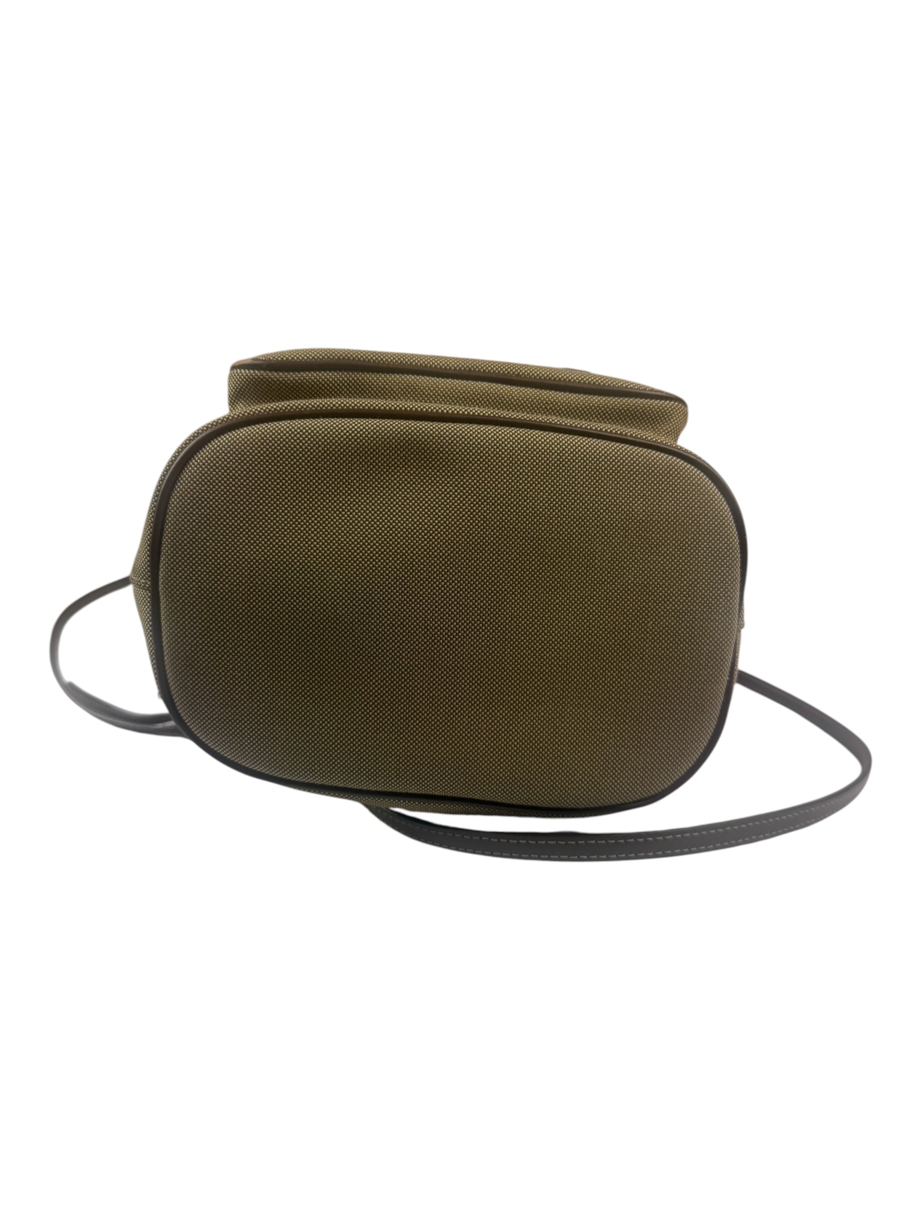 Prada Tan Beige Leather Trim Jaquard Canvas Bucket Bag