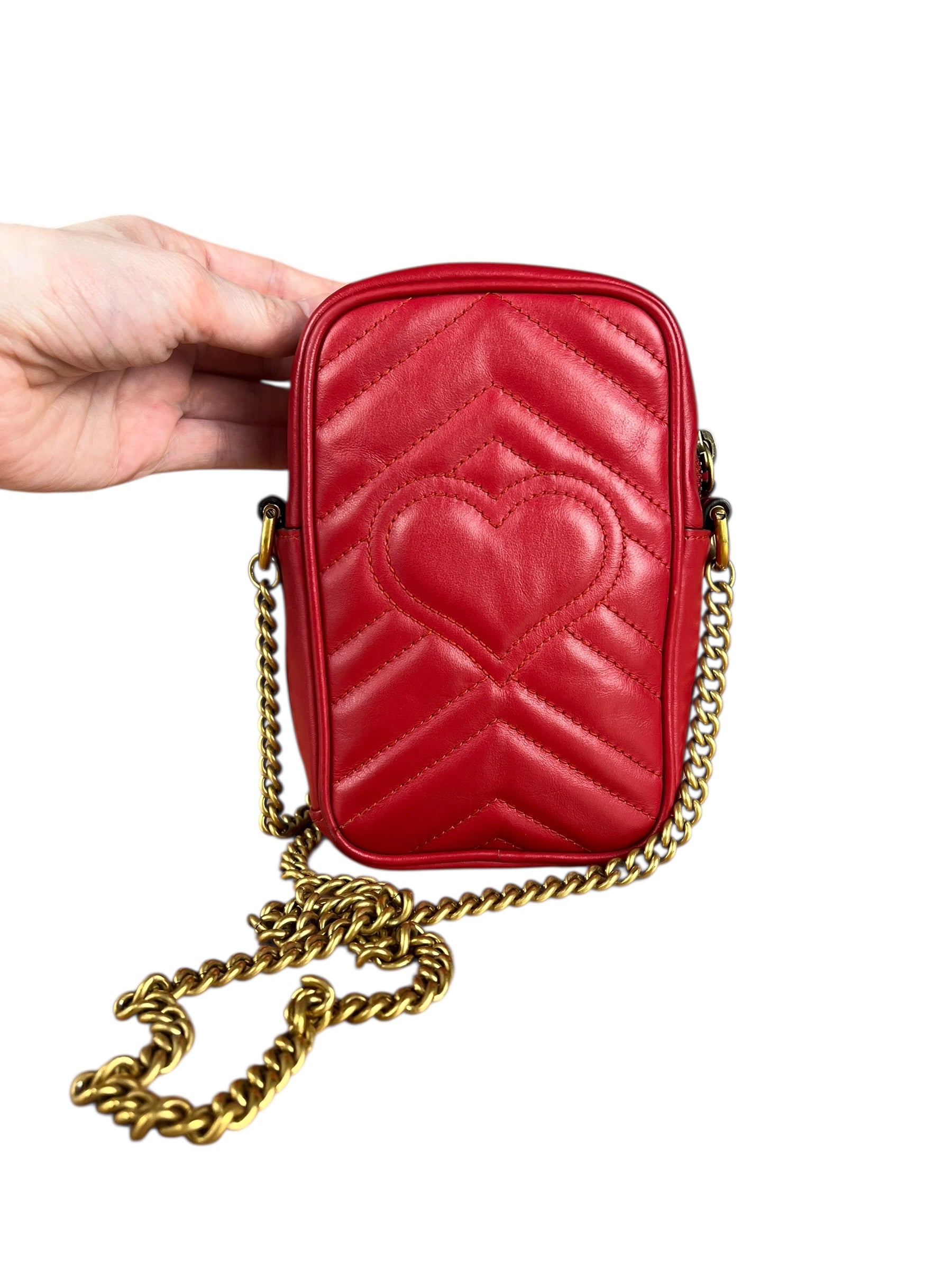 Gucci GG Marmont Vertical Phone Crossbody Bag Red