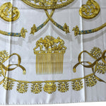 Hermes Ivory Gold Emblem Print Silk Scarf