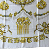 Hermes Ivory Gold Emblem Print Silk Scarf