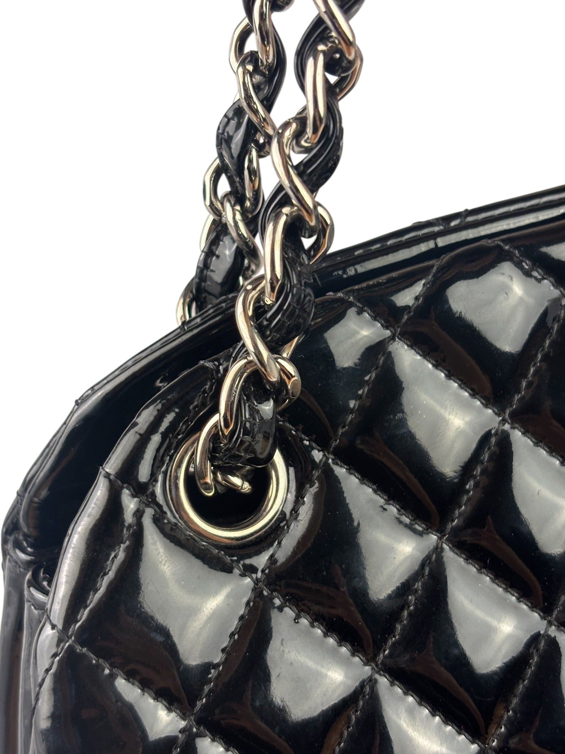Chanel Large Black Patent Leather Mademoiselle Bowling Bag 2011-12