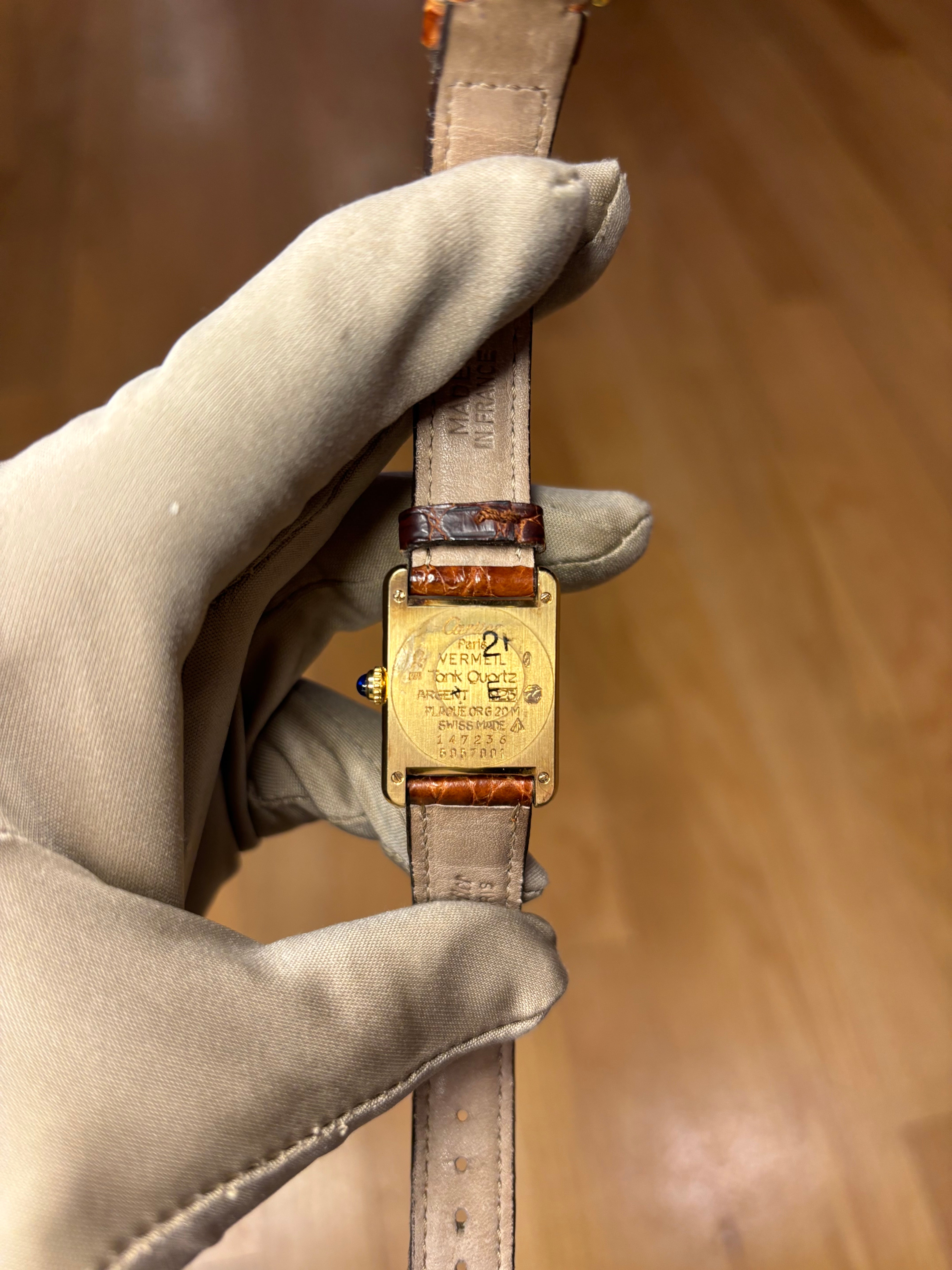 Cartier Tank Cream Roman Dial Brown Strap