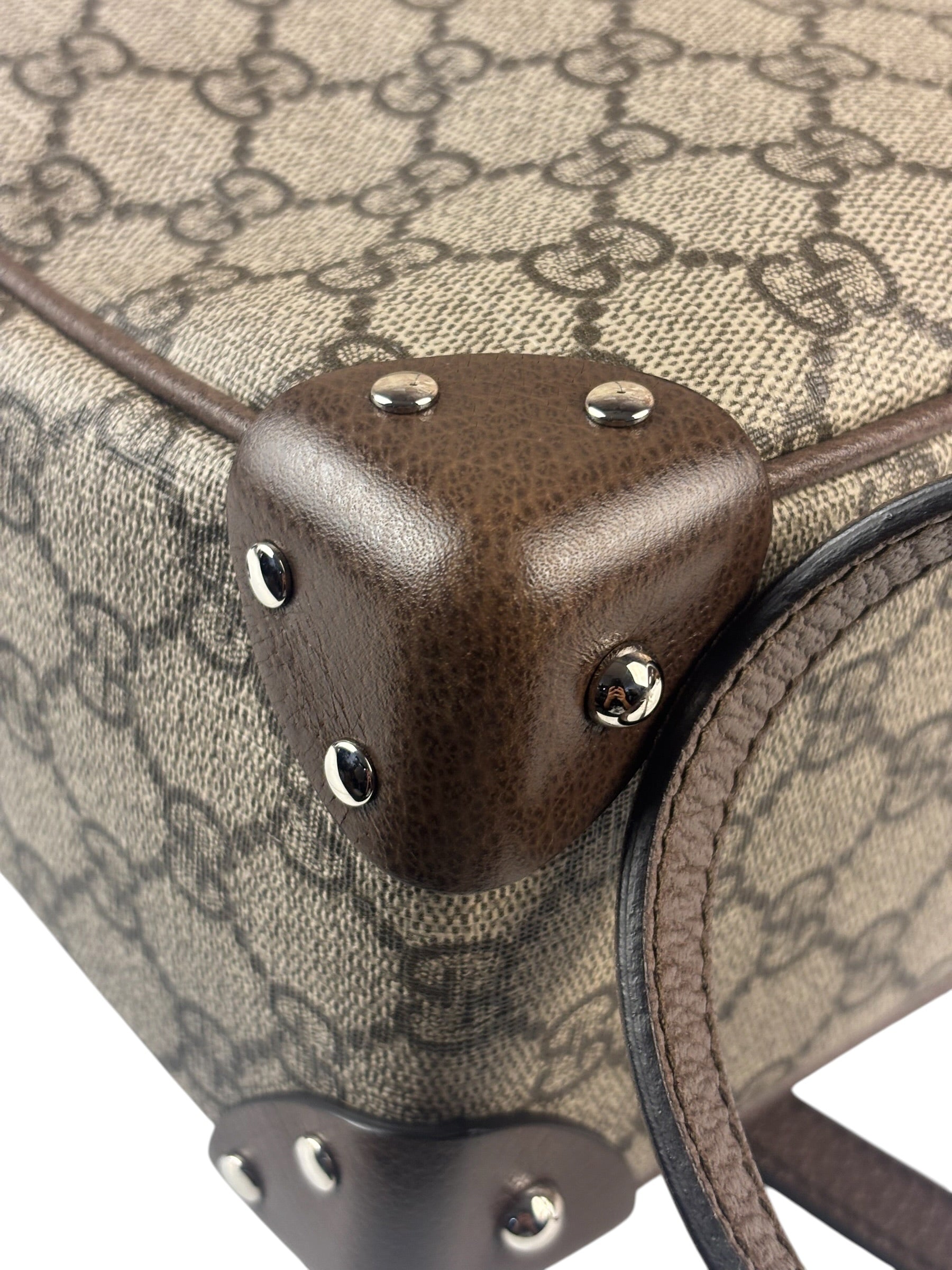 Gucci Brown Leather Trim GG Supreme Soft Trunk Crossbody