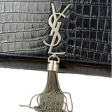 Yves Saint Laurent Black Croc-Embossed Calfskin Kate Tassel Shoulder Bag