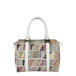 Fendi Beige Leather Multicolor Zucca Forever Boston Bag