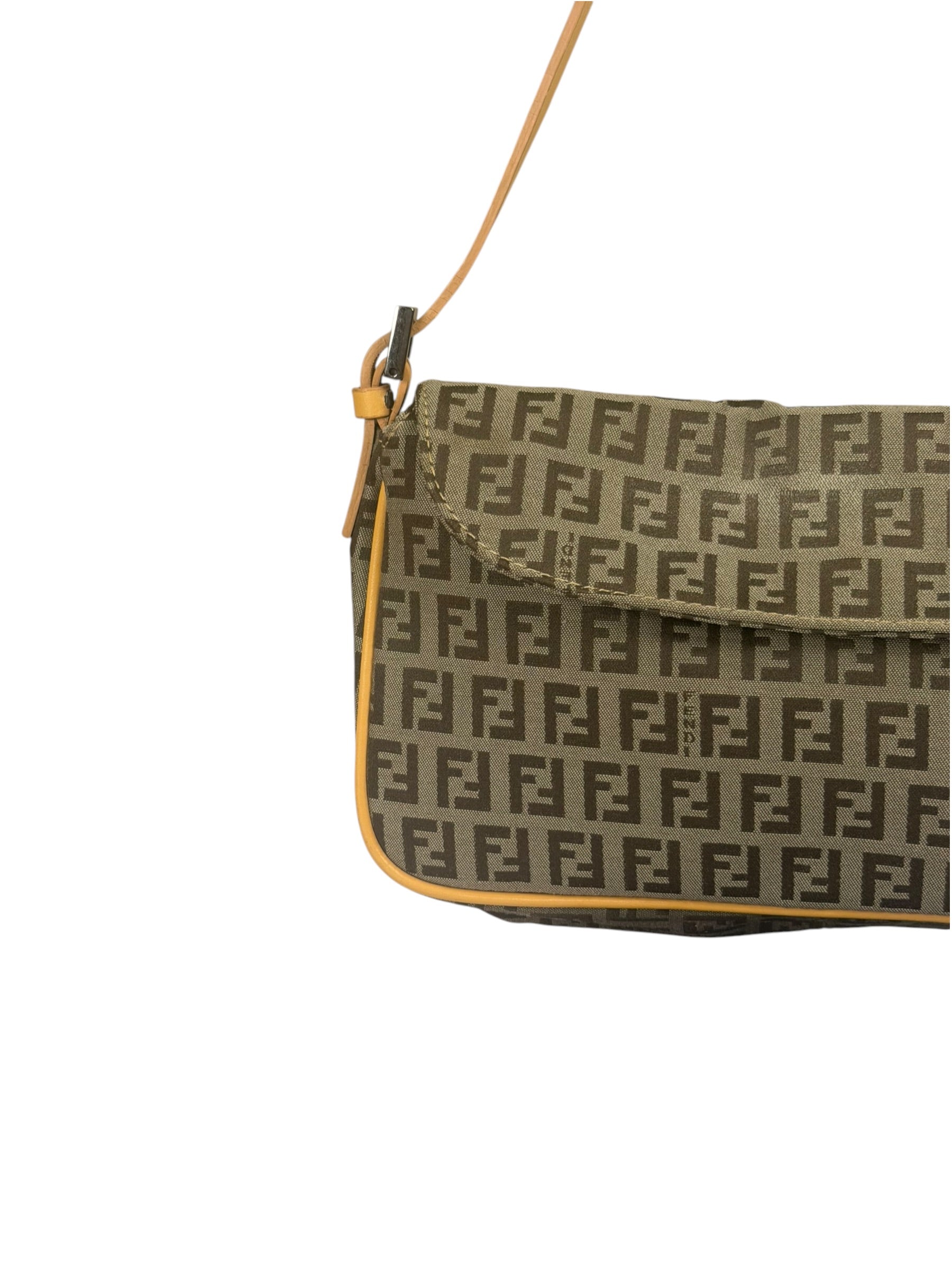 Fendi Beige Leather Trim Zucca Pochette