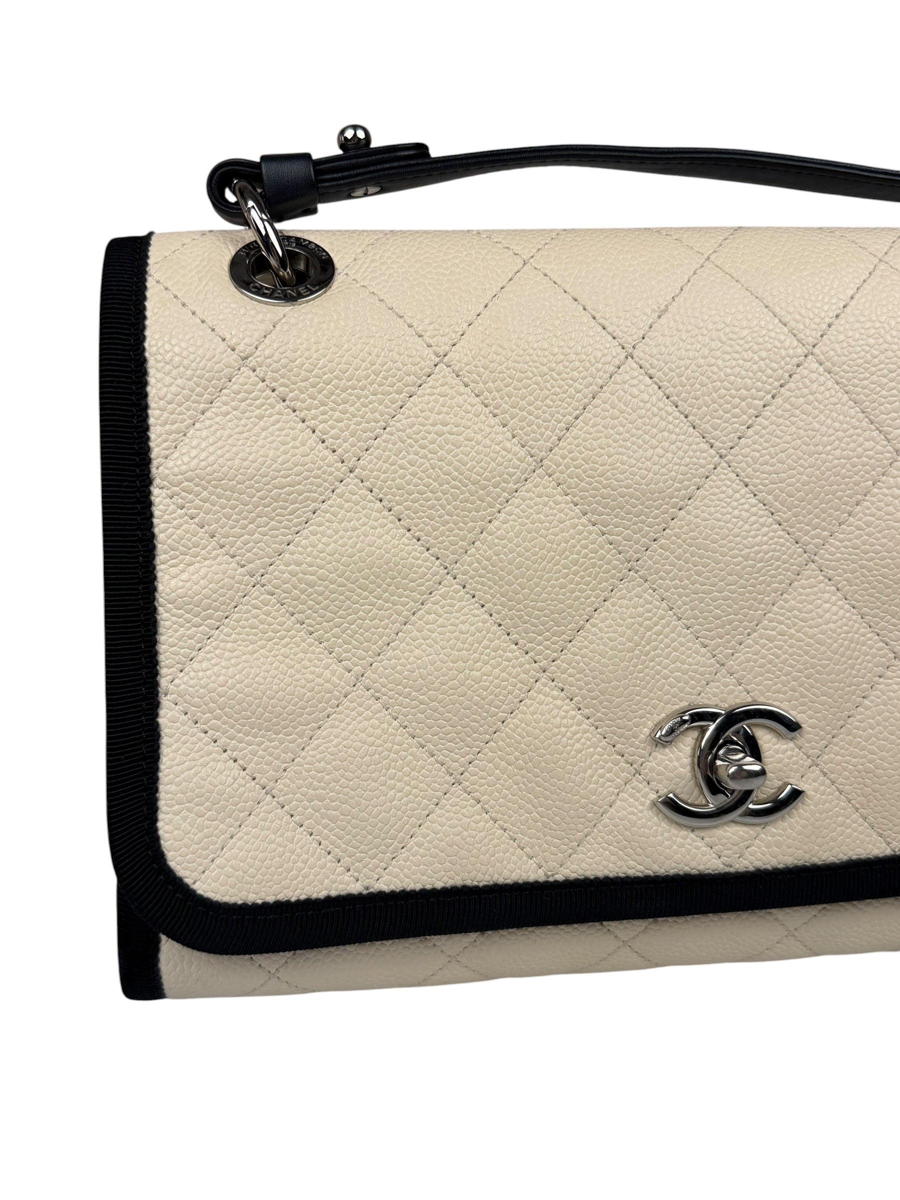 Chanel White Caviar Quilted Top Handle Flap Bag 2018