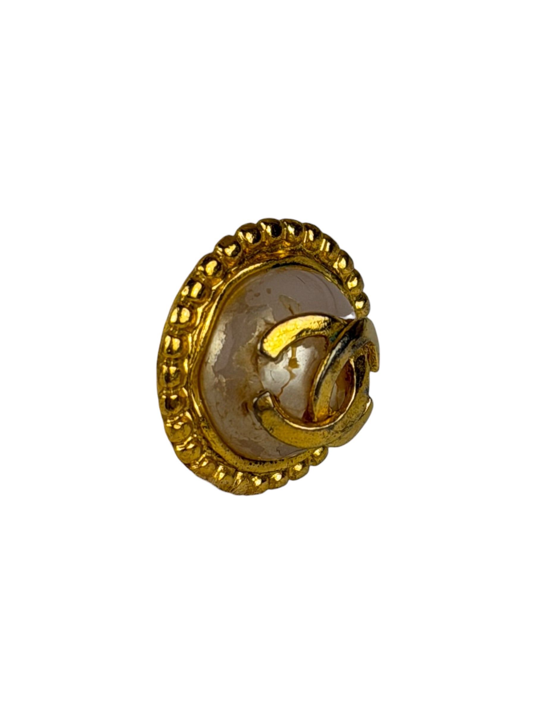 Chanel Vintage CC Faux Pearl Button Clip-On Earrings