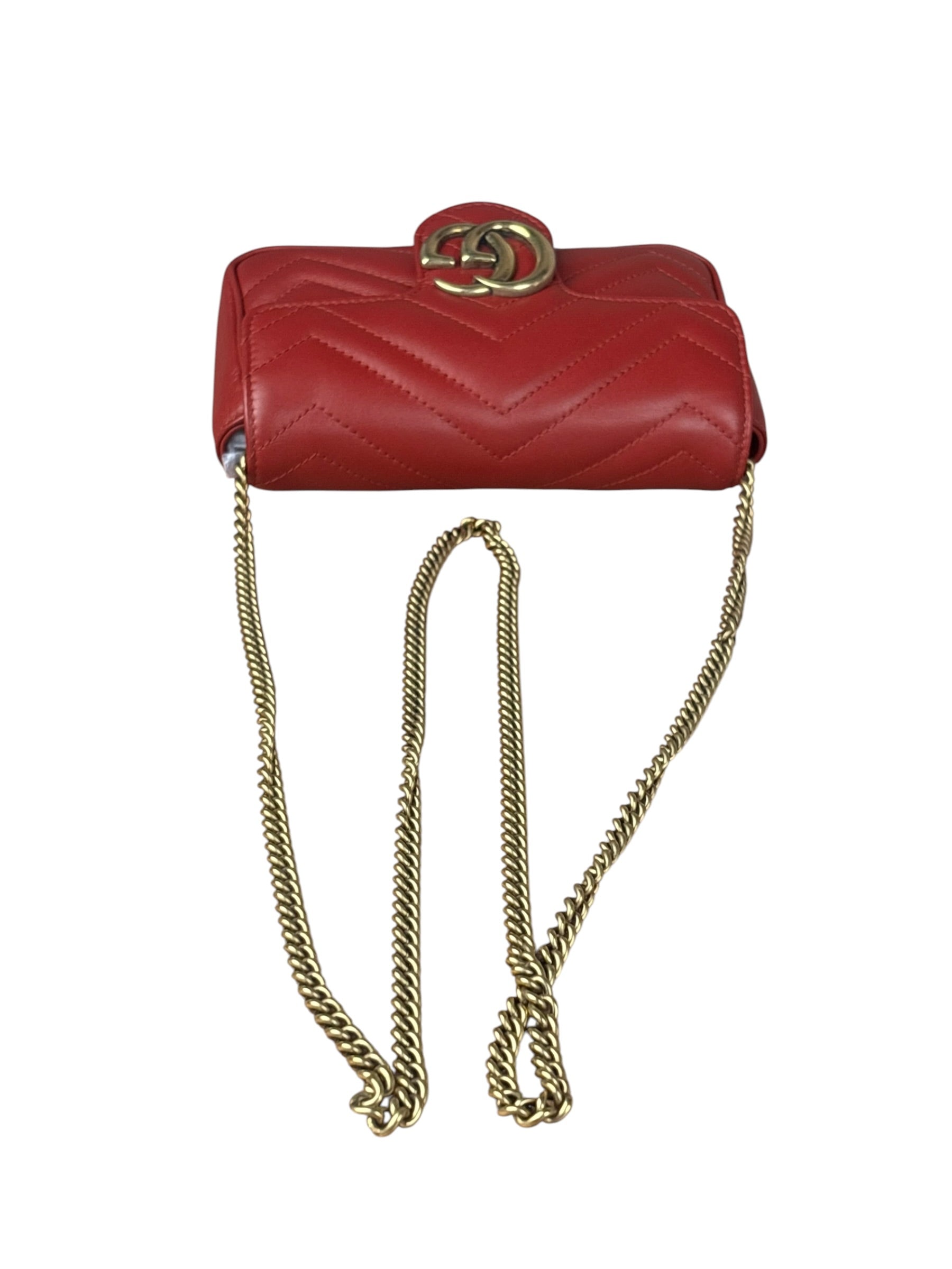Gucci Red Chevron Quilted Matelasse Mini Leather Shoulder Bag