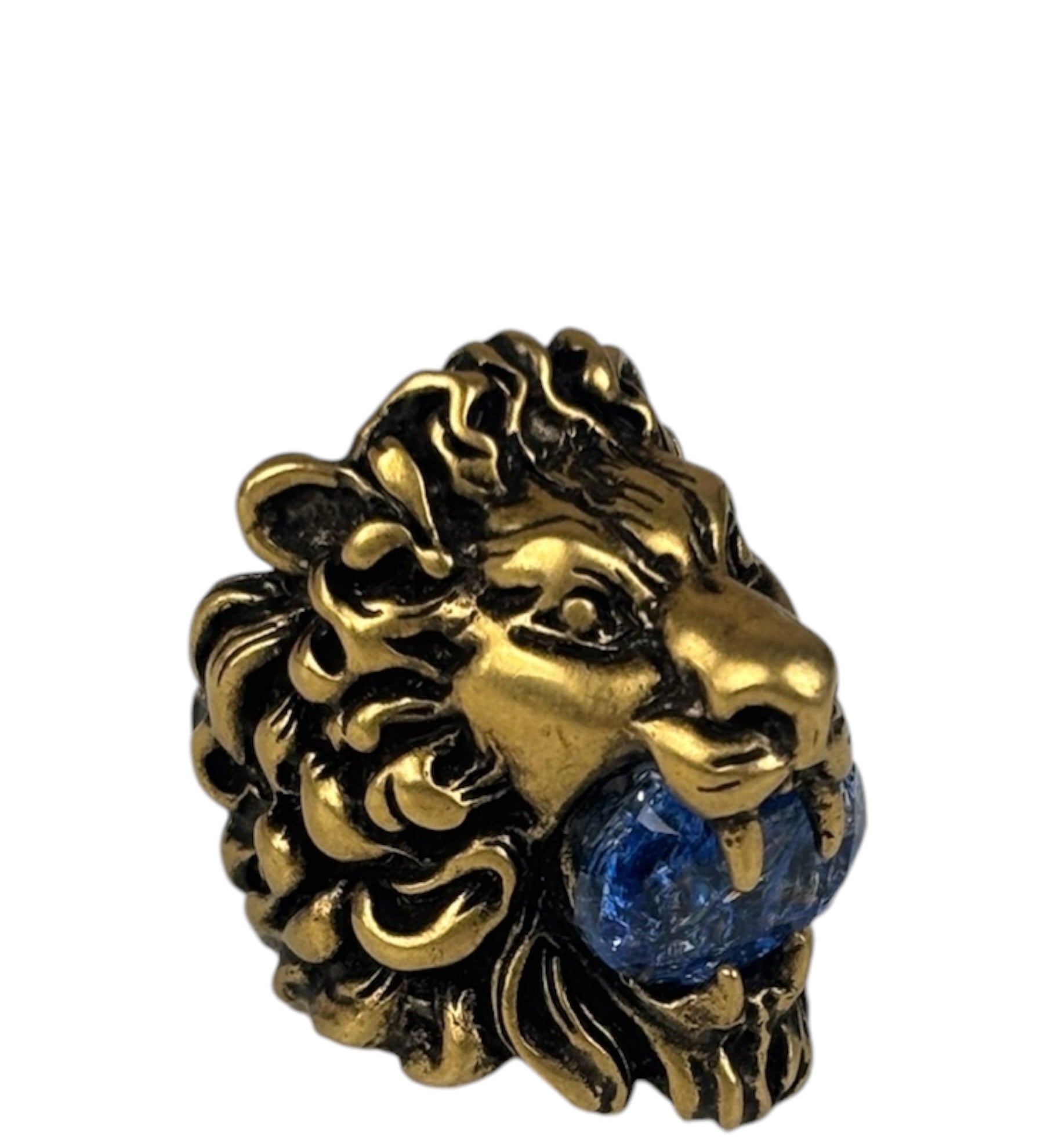 Gucci Lion Head Blue Crystal Ring