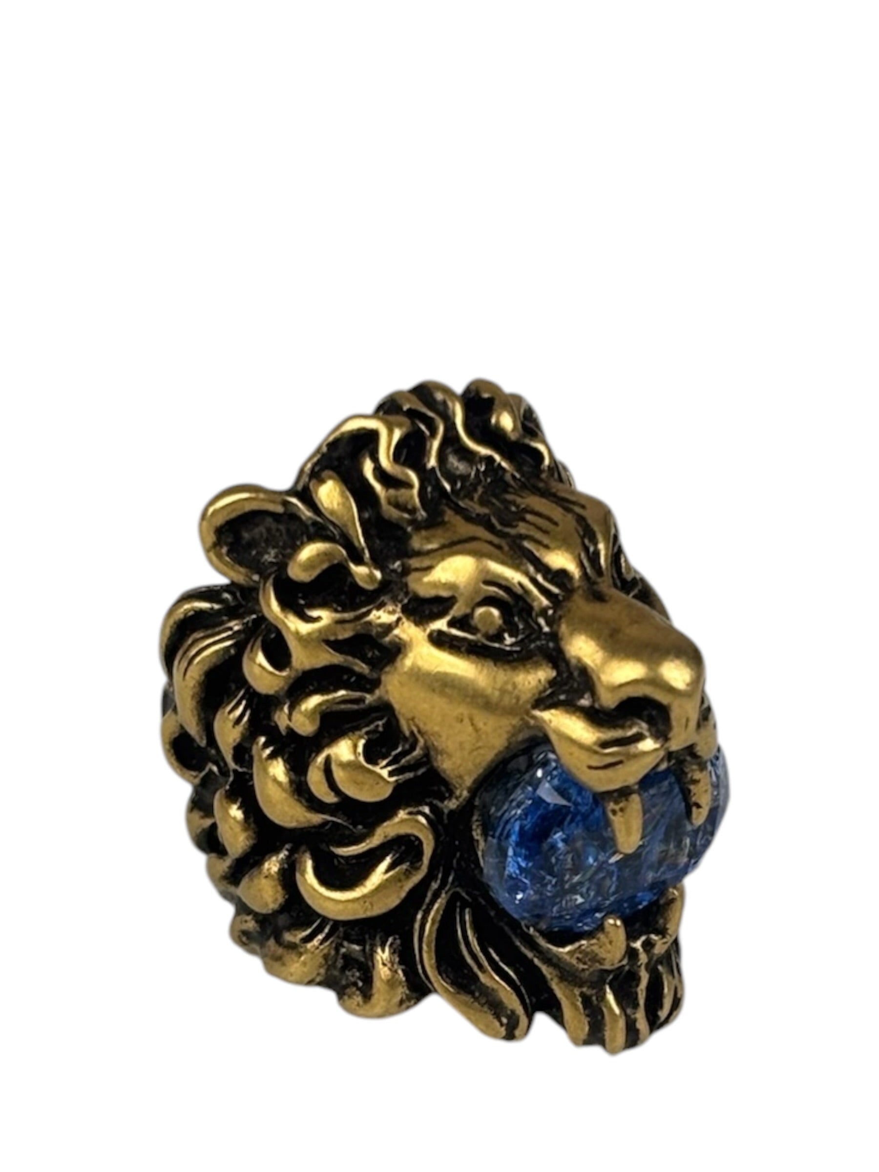 Gucci Lion Head Blue Crystal Ring