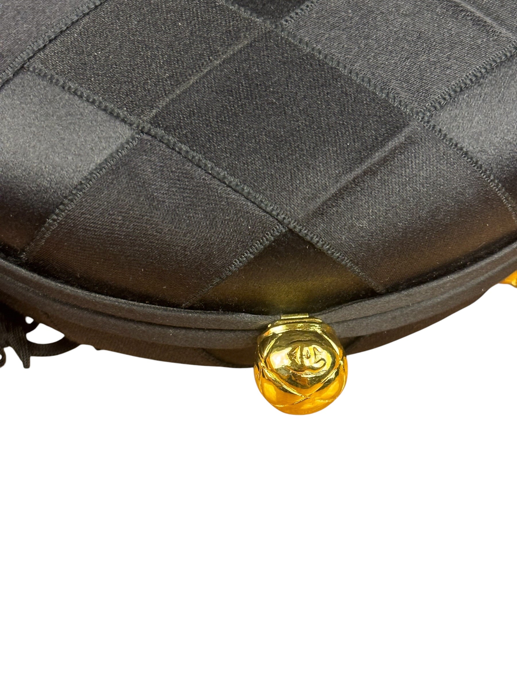 Chanel Black Satin Quilted Chain Clutch 2019