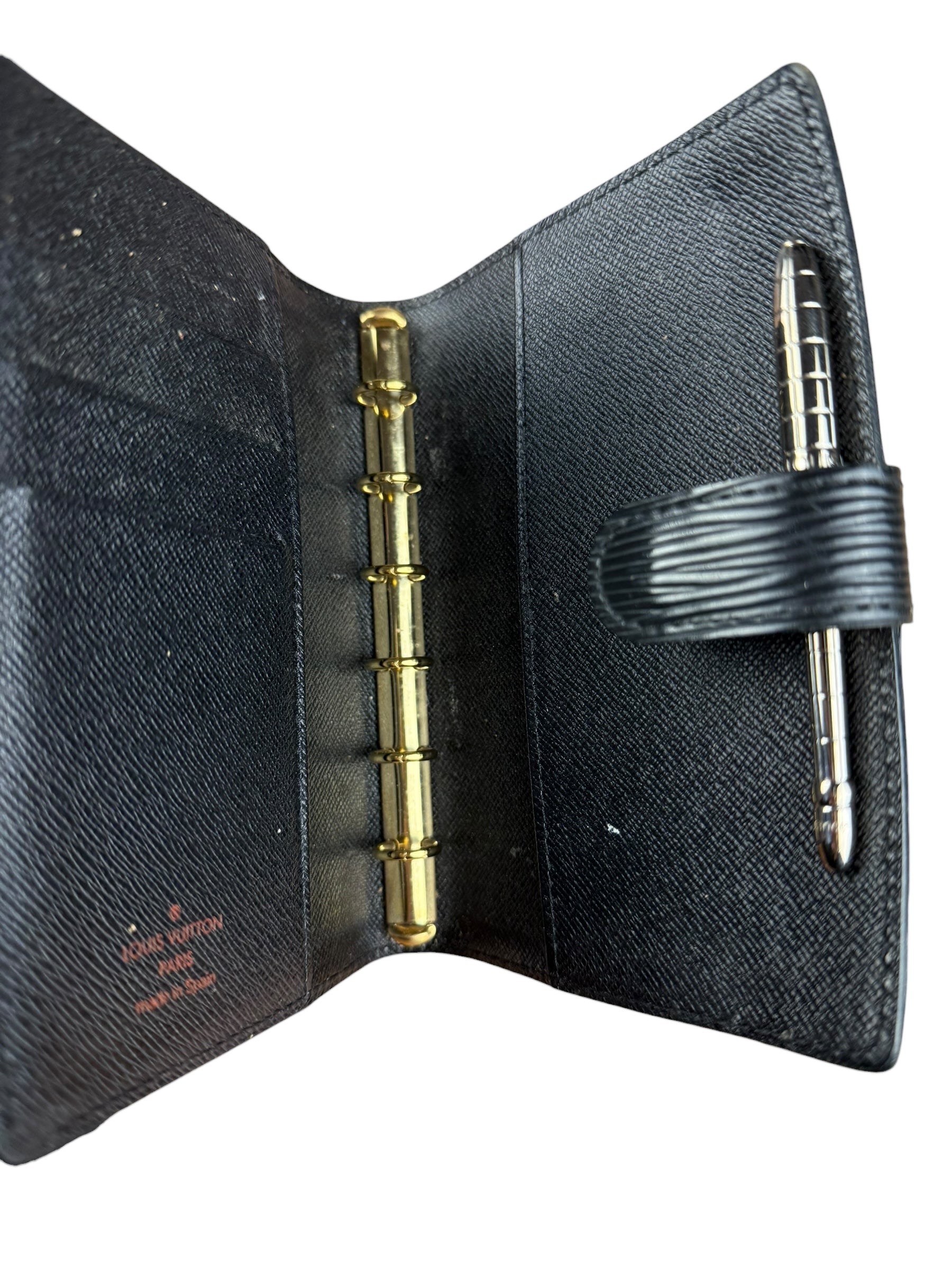 Louis Vuitton Black Epi Agenda & Silver Pen