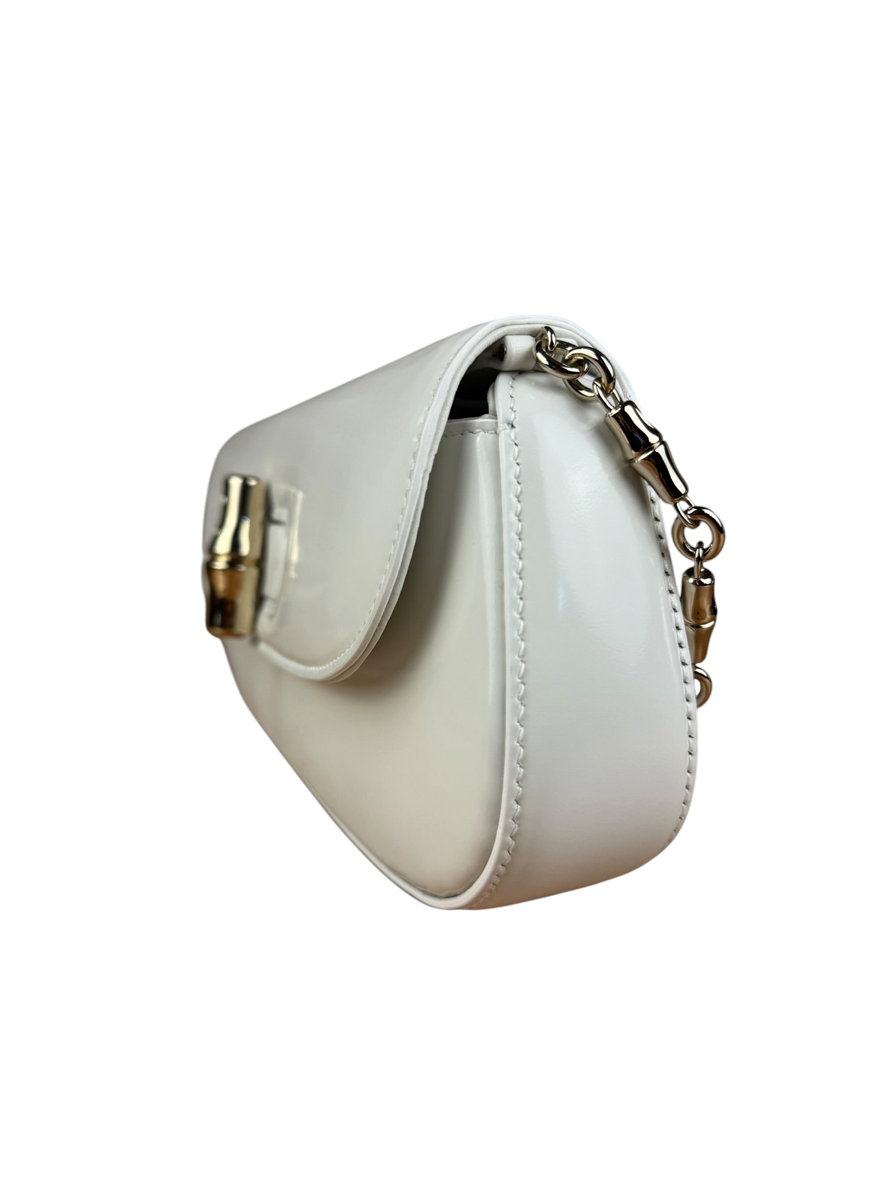 Gucci White Leather Bamboo Night Small Clutch/Pochette