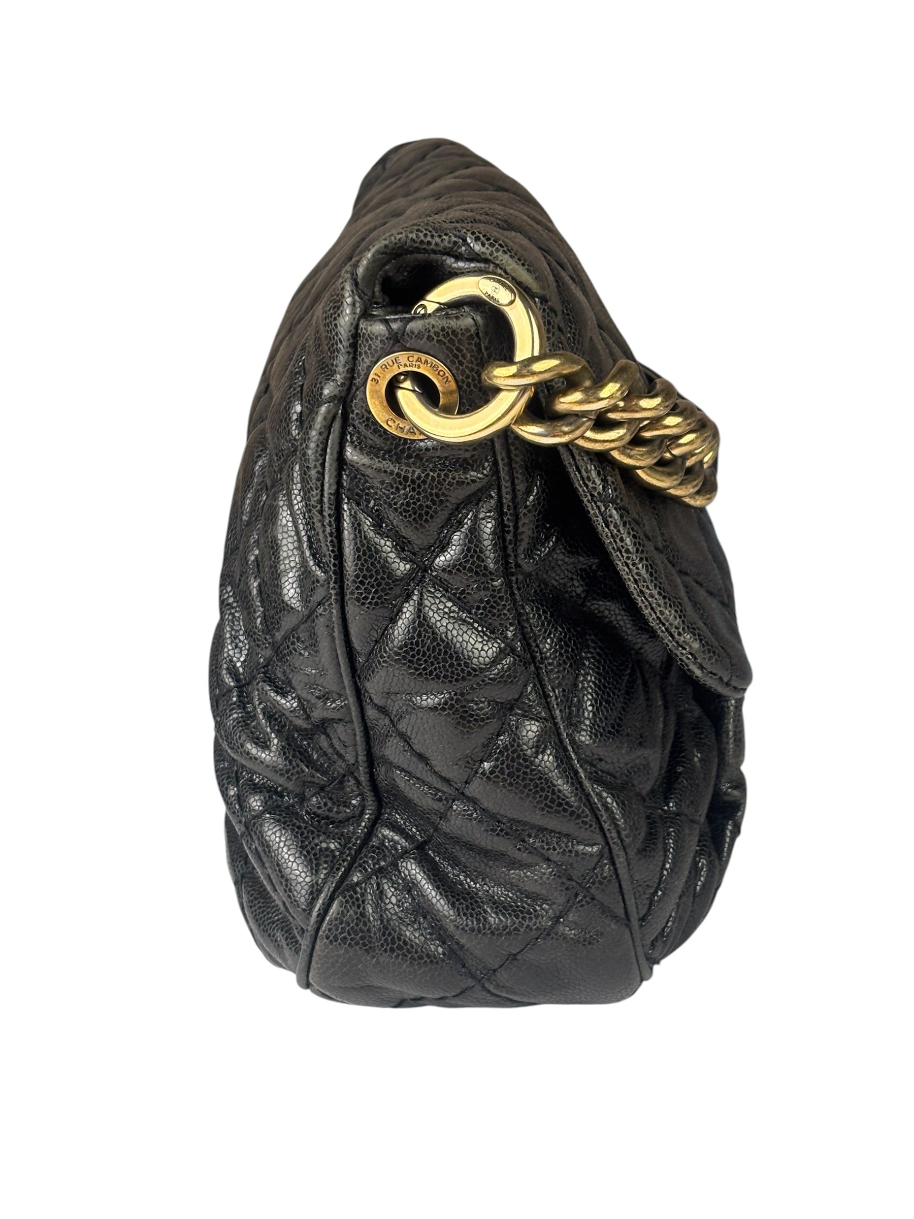 Chanel Black Caviar Quilted Coco Pleats Flap Two-Way Bag 2012
