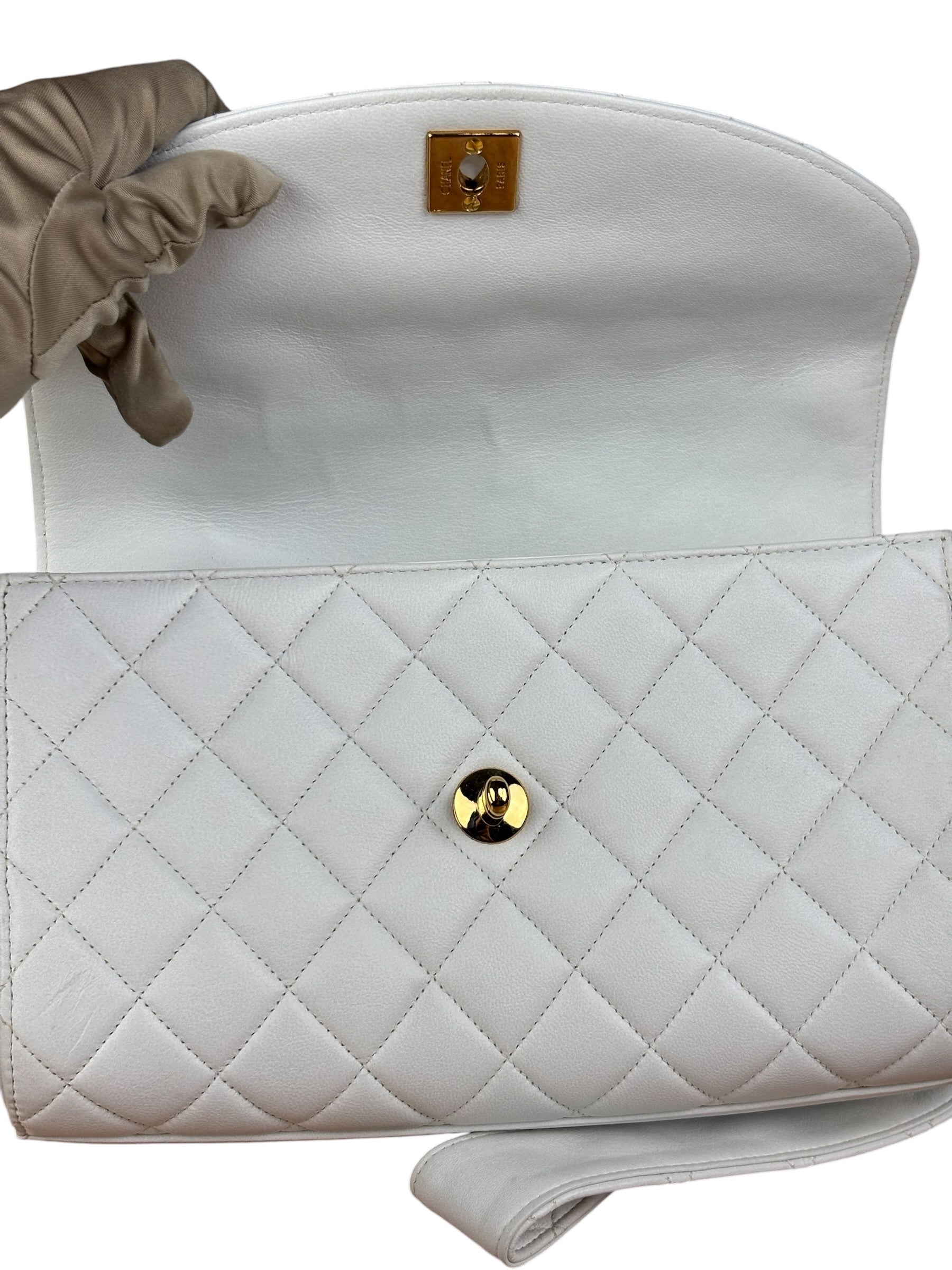 Chanel Vintage White Quilted Leather Flap Bag 1991