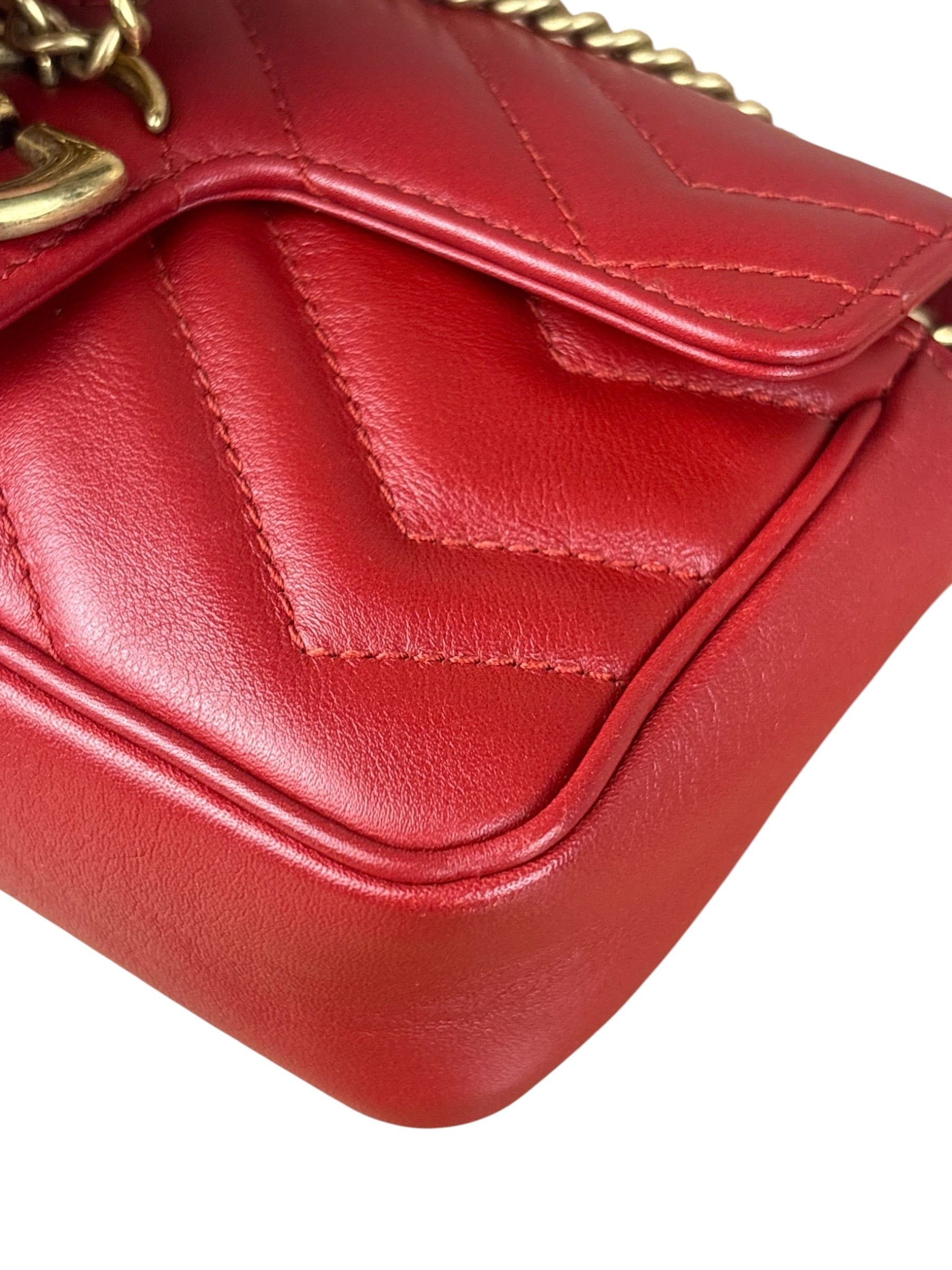 Gucci Red Chevron Quilted Matelasse Mini Leather Shoulder Bag