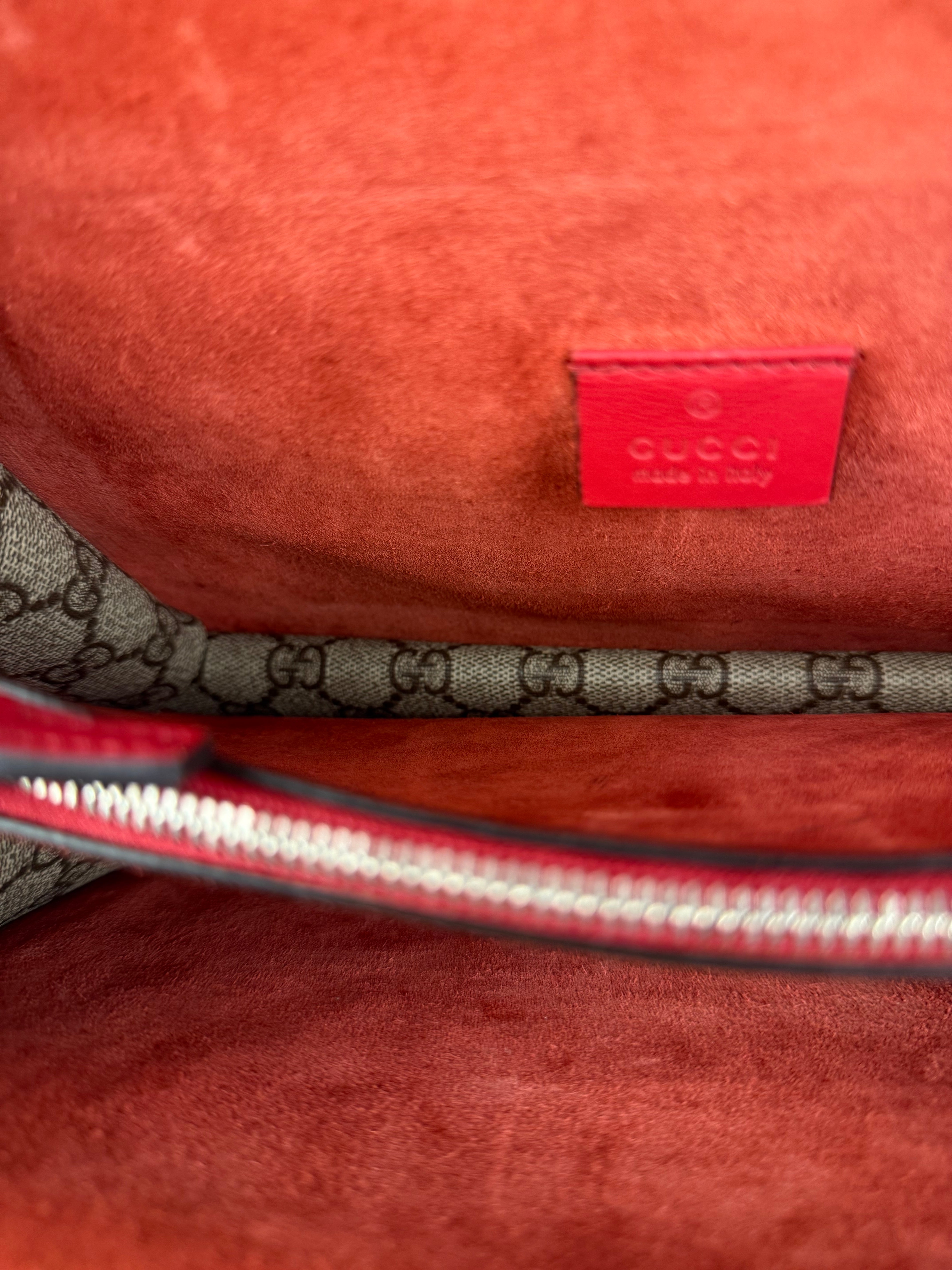 Gucci Red/Beige Dionysus GG Supreme Shoulder Bag