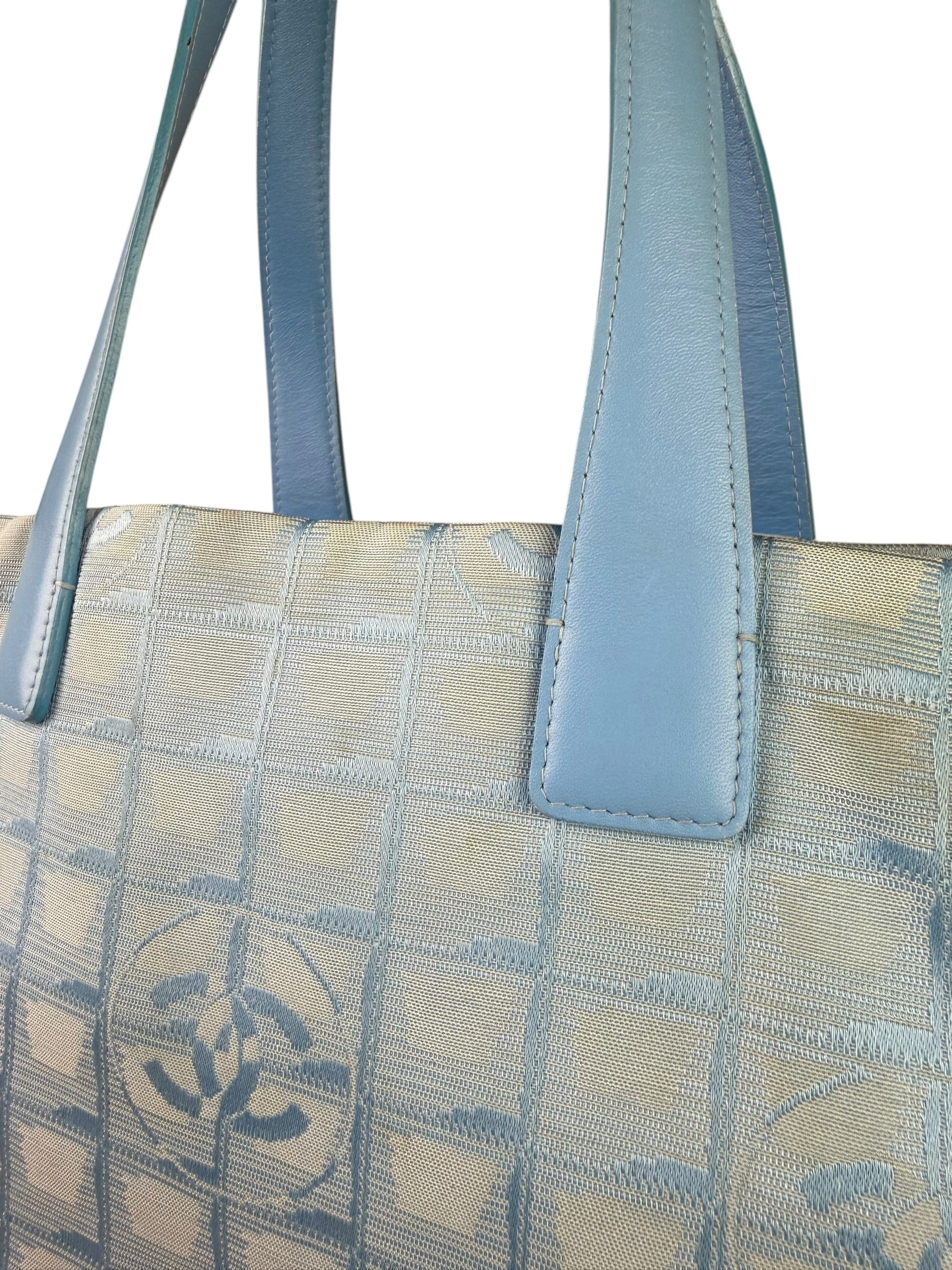 Chanel Light Blue Nylon/Leather Trim Travel Line Tote 2002