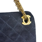 Chanel Vintage Navy Blue Matelasse Quilted Suede Chain Shoulder Bag