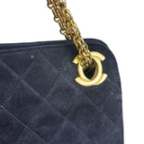 Chanel Vintage Navy Blue Matelasse Quilted Suede Chain Shoulder Bag