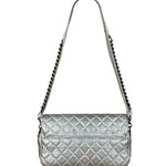 Chanel CC Silver Metallic Quilted Flap Shoulder Bag 2017