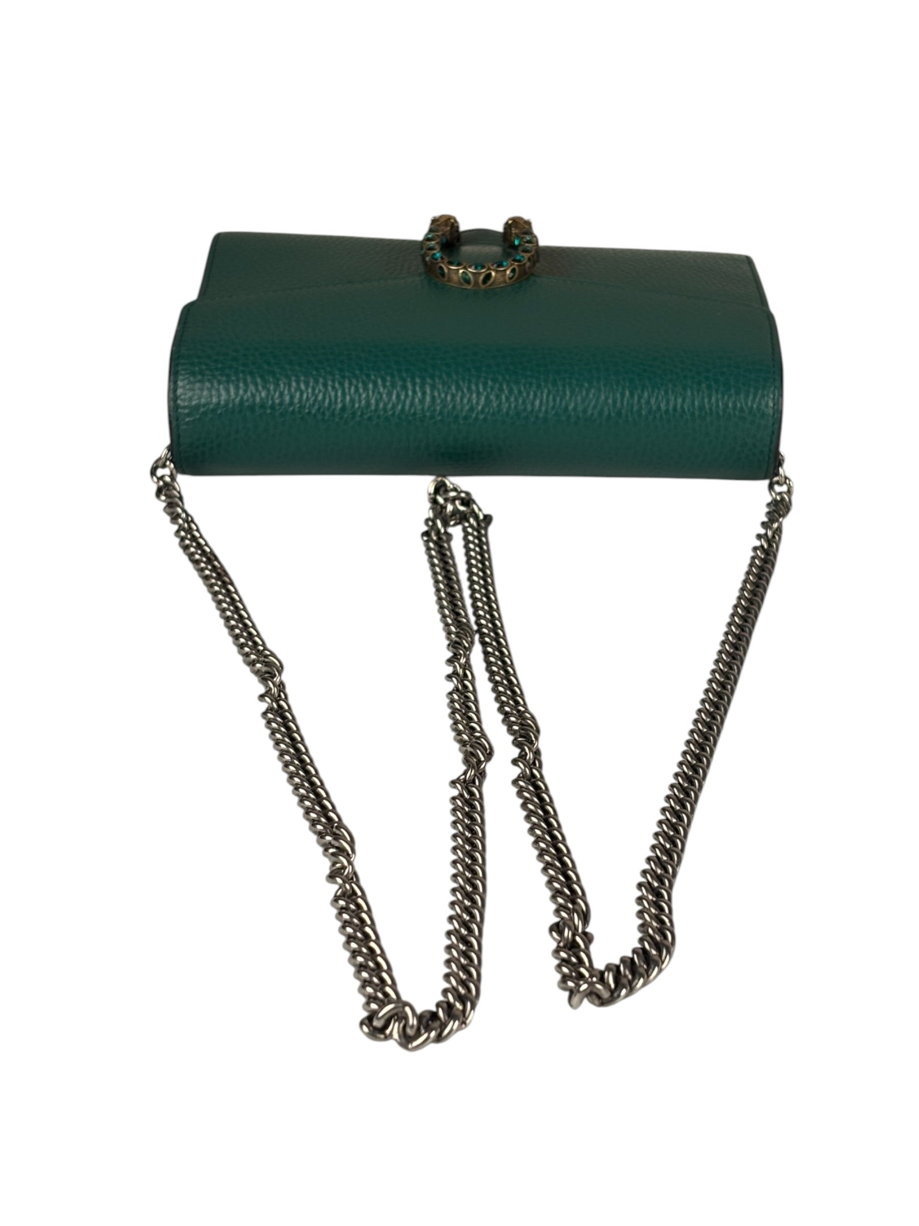 Gucci Green Leather Crystal Embellished Dionysus Chain Bag