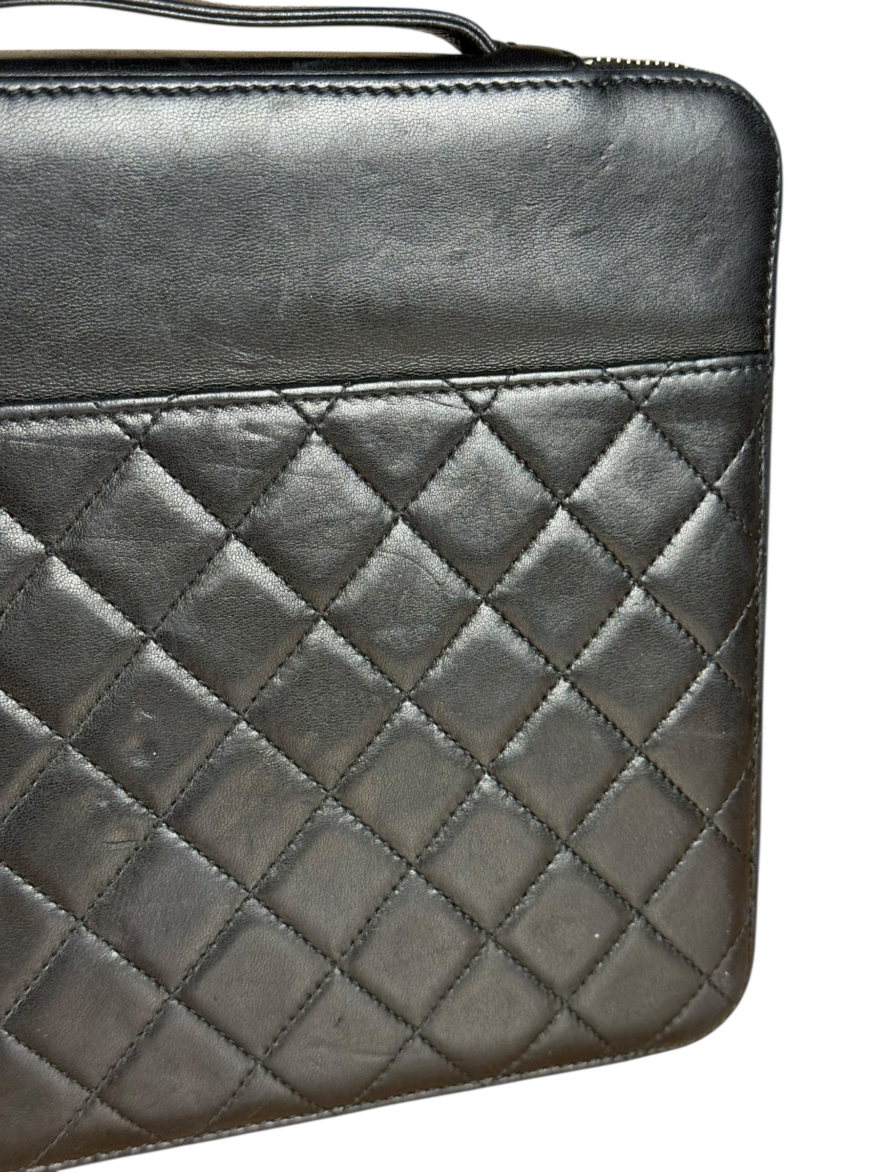 Chanel Black Quilted Caviar Leather Tablet Clutch Case