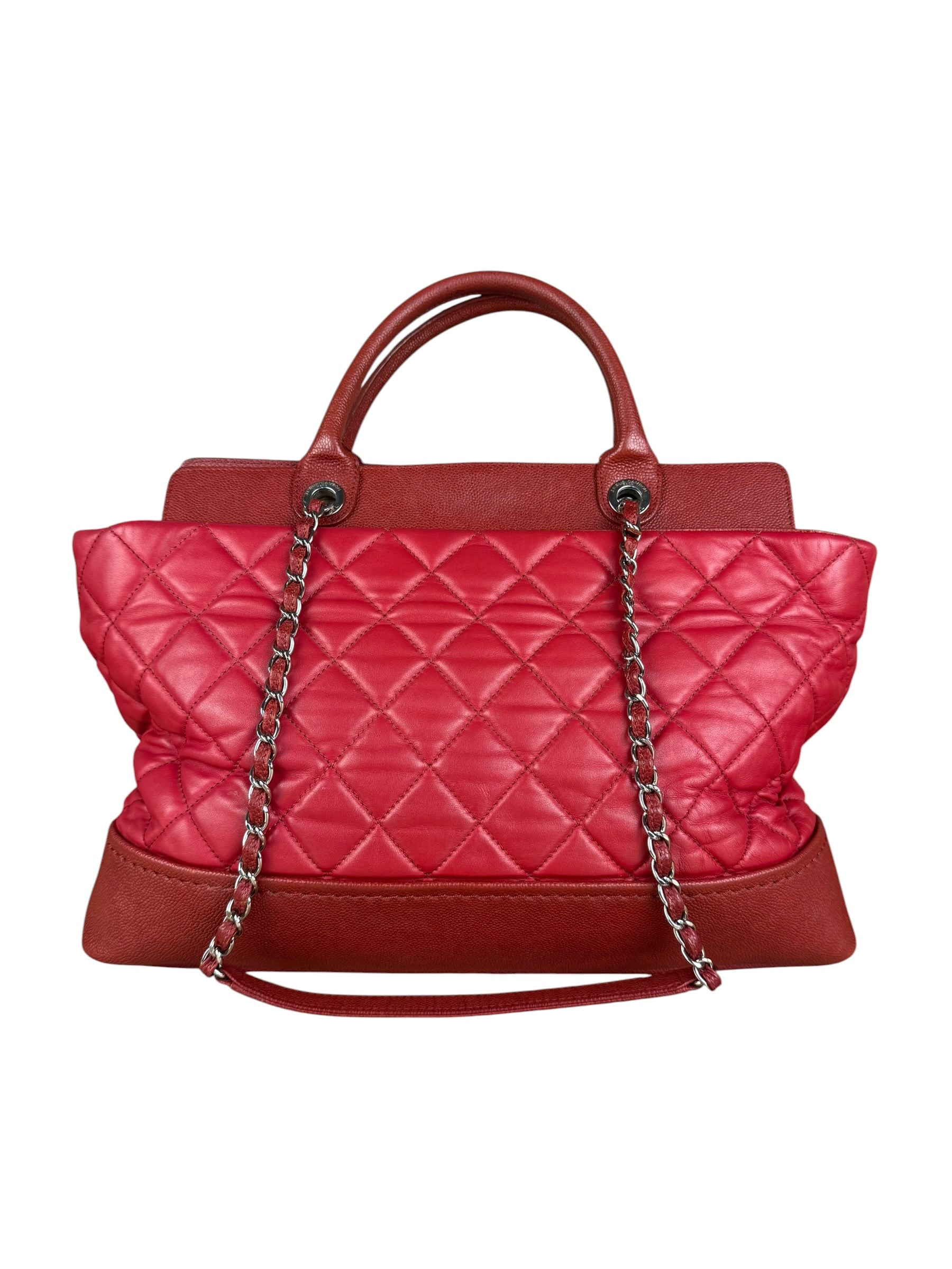 Chanel Red Quilted Caviar Be CC 2Way Tote Bag 2014