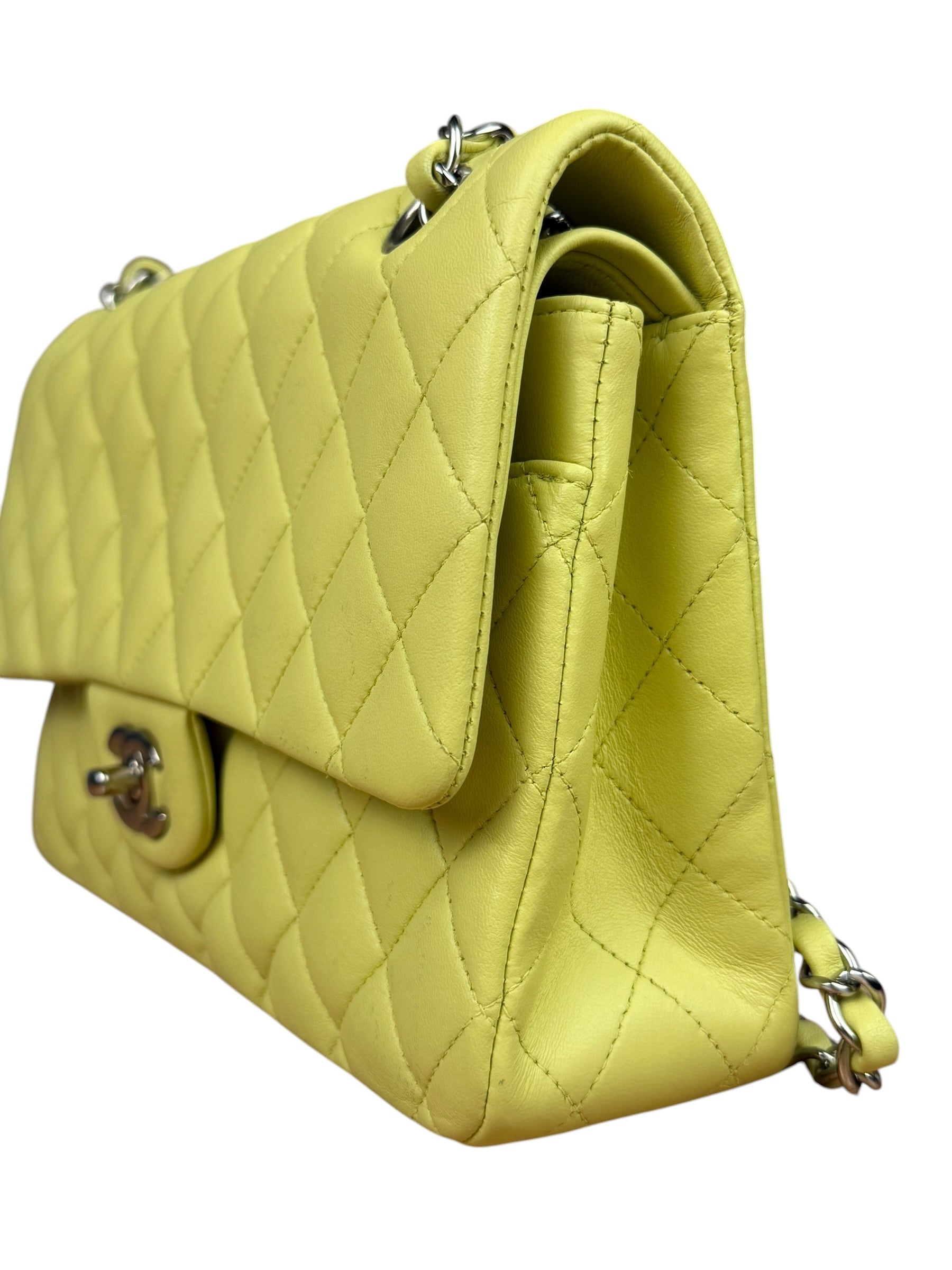 Chanel Yellow Neon Quilted Leather Classic Double Flap Bag 2010